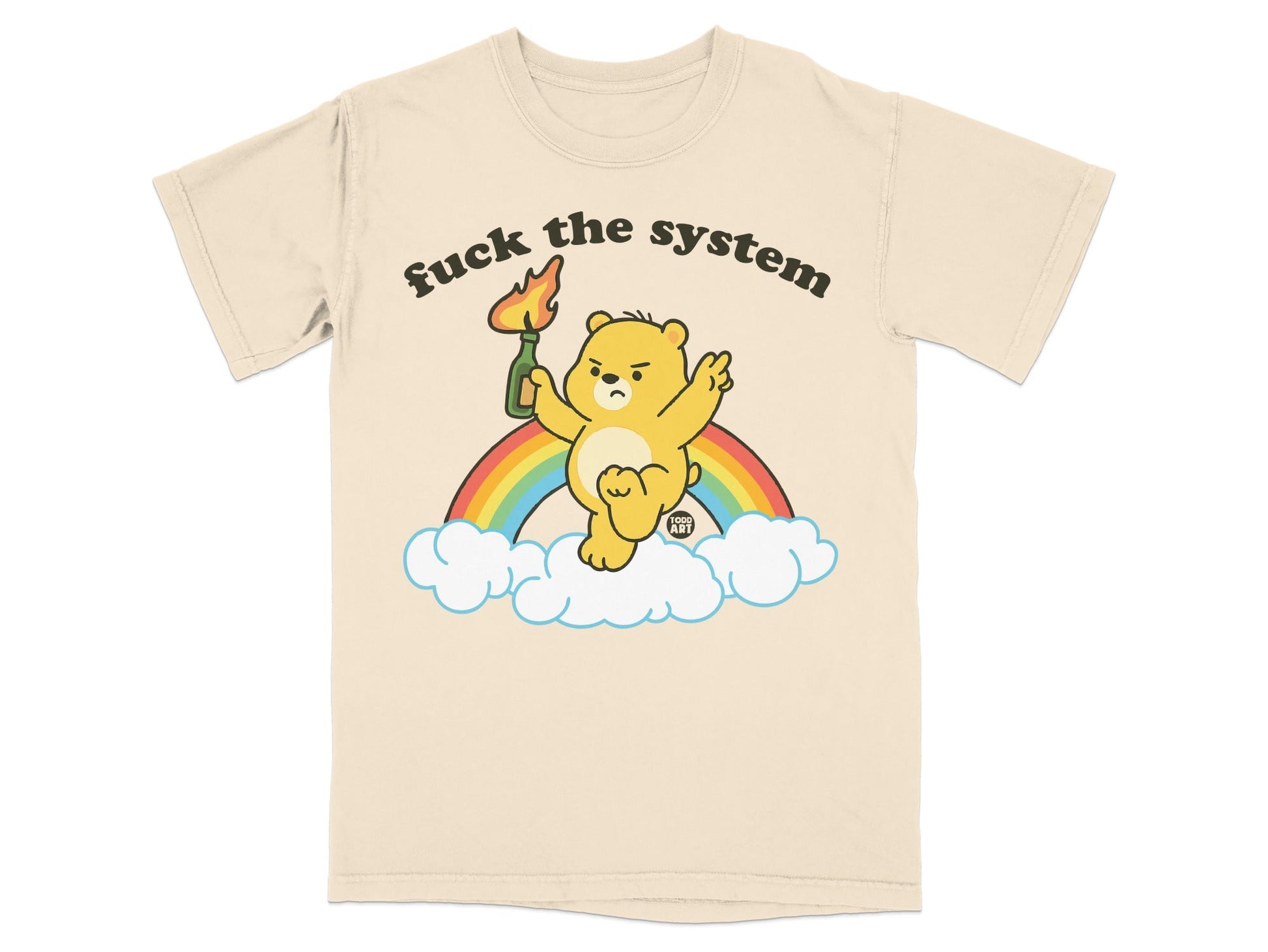 Fuck the System Bear with Rainbow Graphic Tee