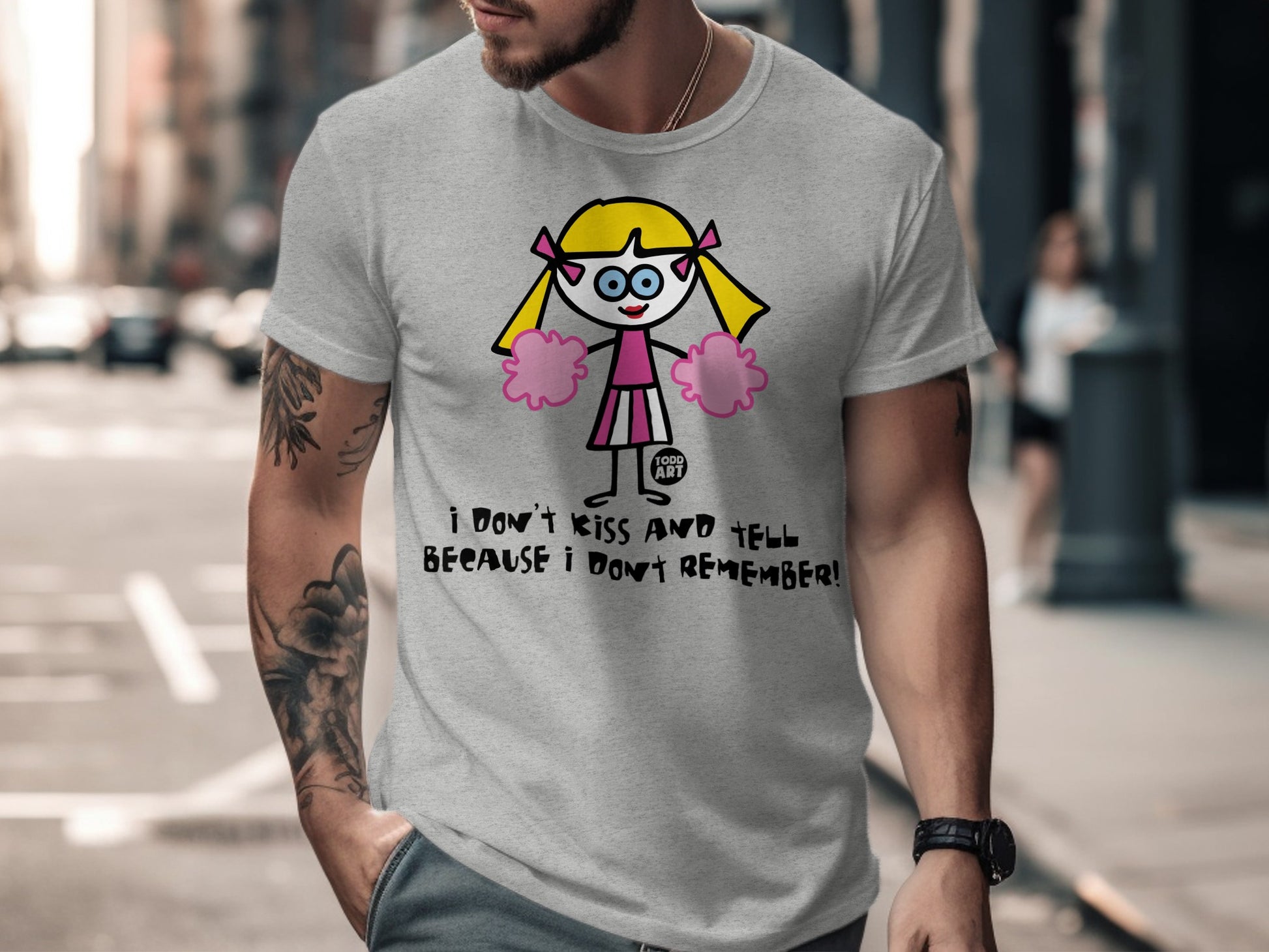 Fun Cheerleader Cartoon I Don't Kiss and Tell T-Shirt