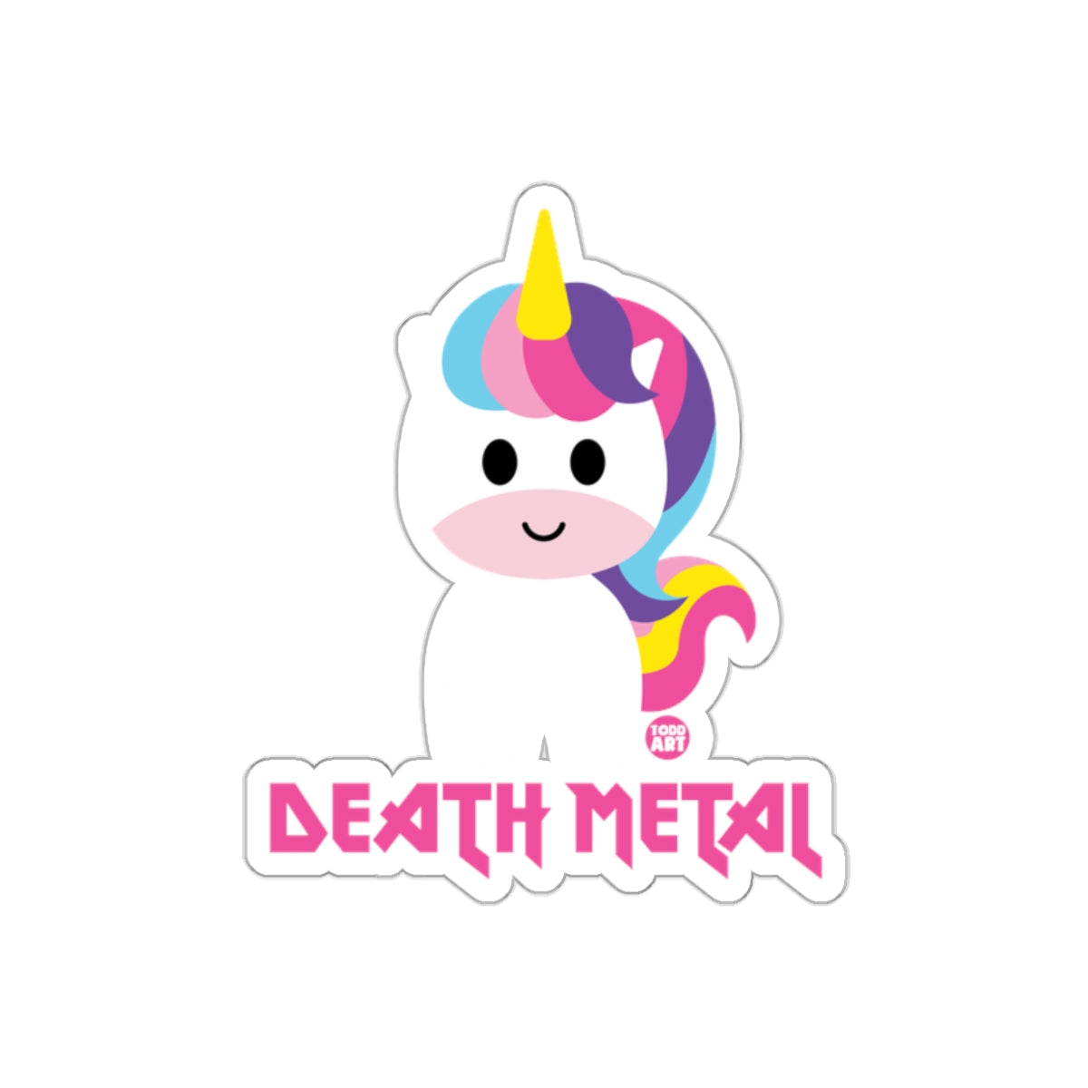 Cute Rainbow Unicorn with Death Metal Text Sticker