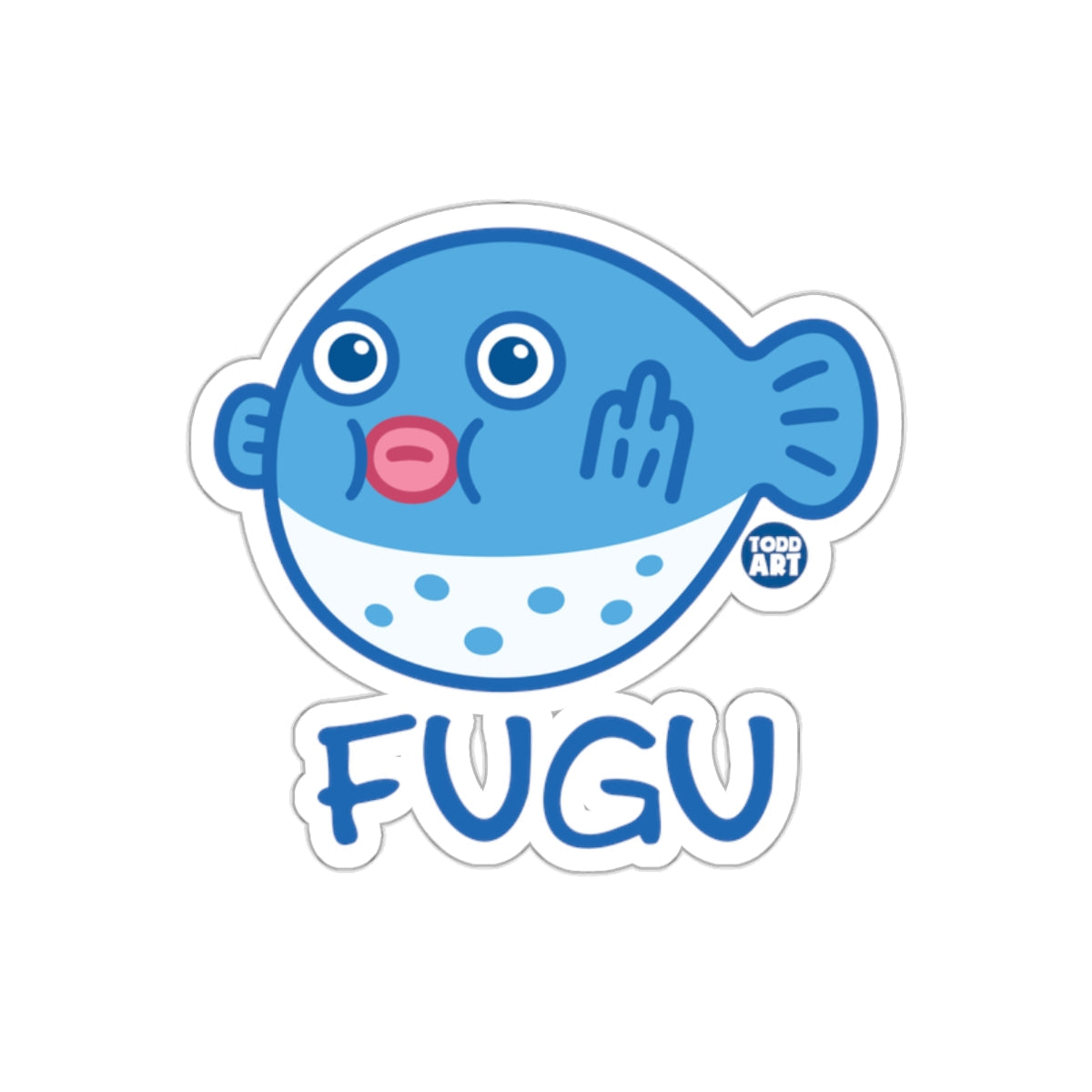 Fugu Blue Fish Character with Todd Art Logo Sticker