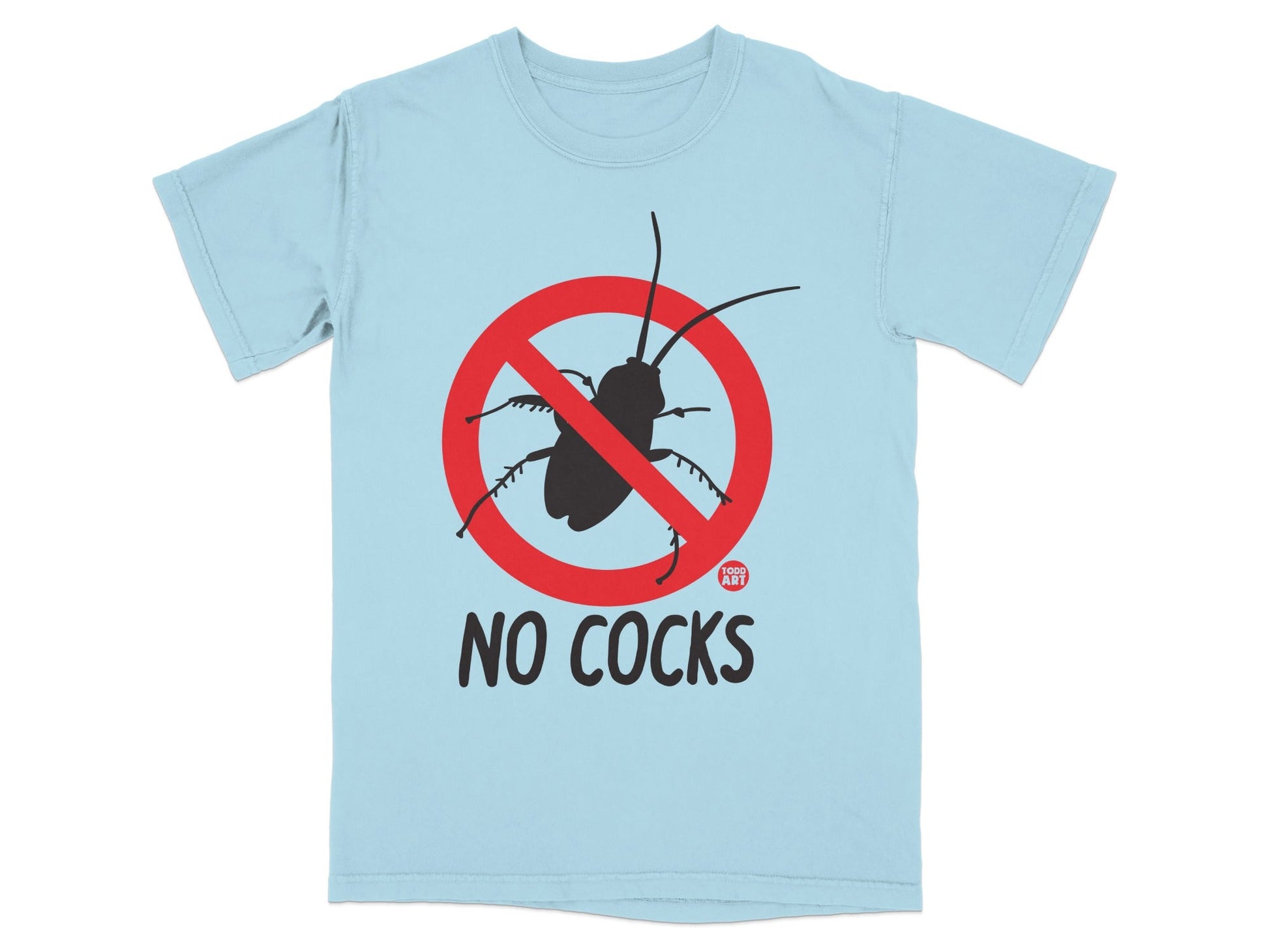 No Cocks Graphic Tee with Funny Insect Illustration