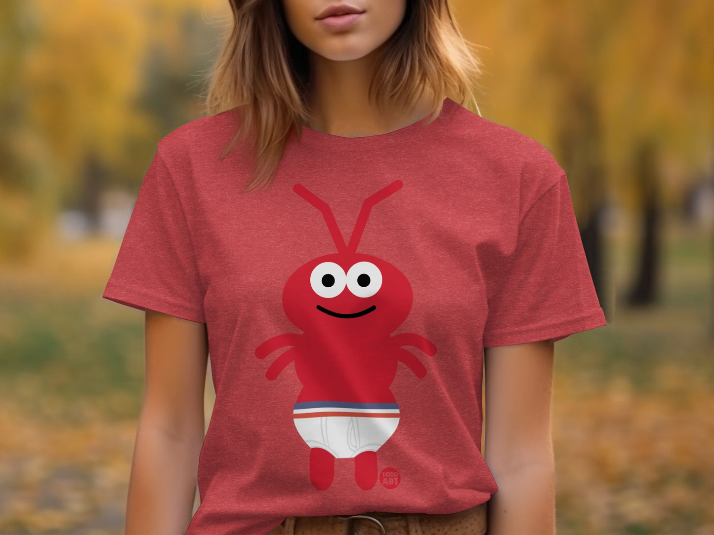 Cute Red Ant Character with White Undergarments Shirt
