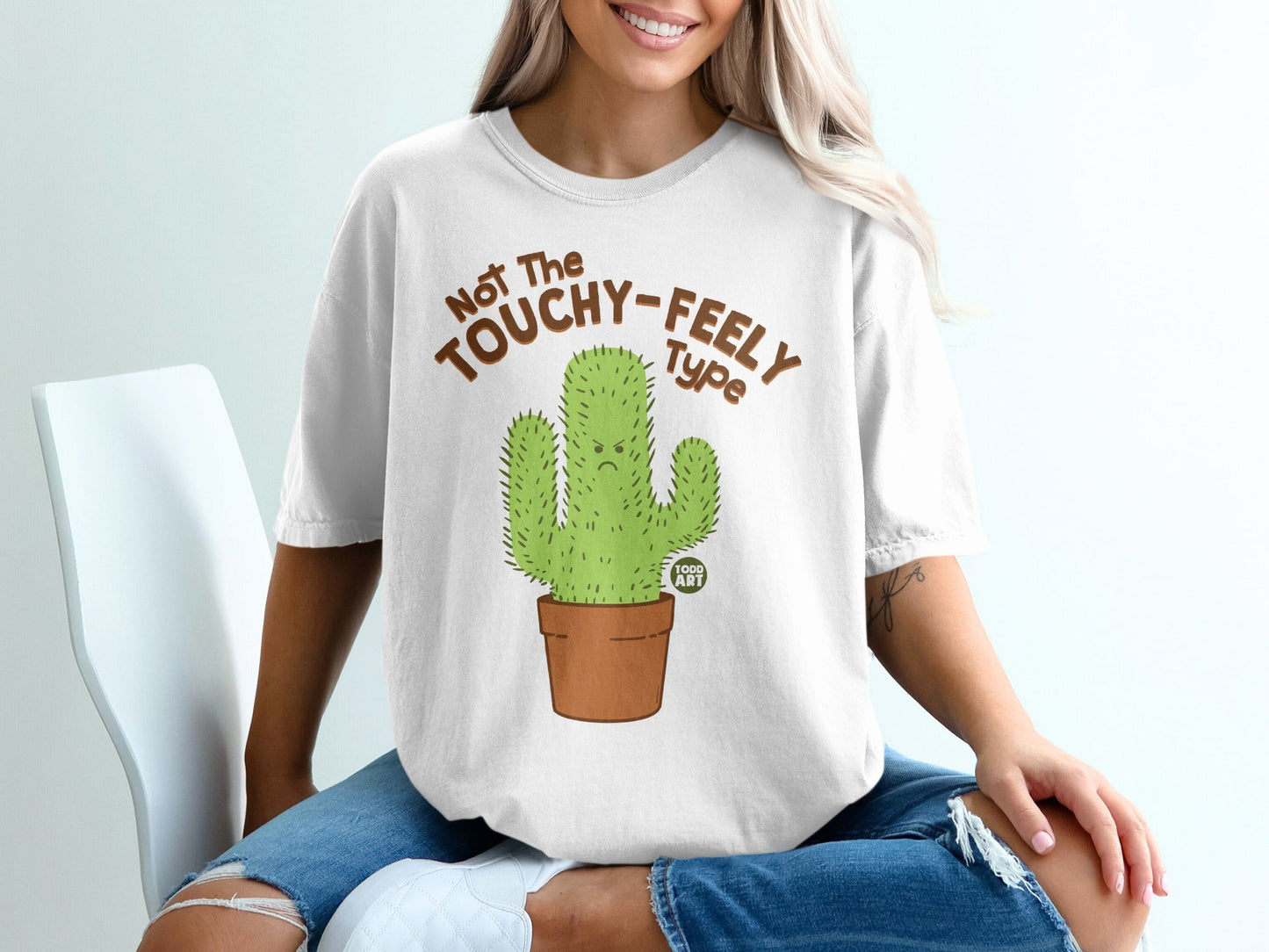 Not The Touchy Feely Type Funny Cactus Graphic T-Shirt