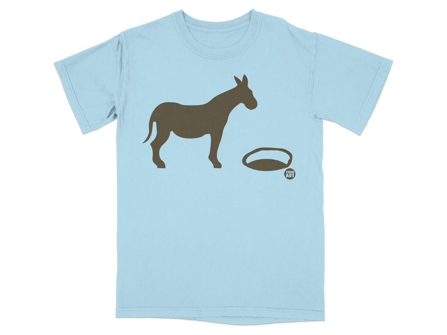 Blue T-Shirt with Brown Donkey and Oval Art Design