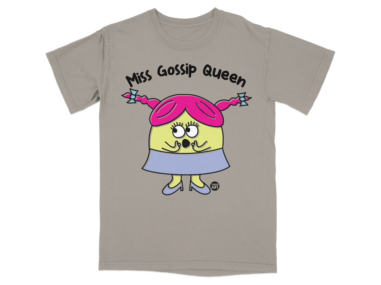 Miss Gossip Queen Graphic T-Shirt with Cartoon Design