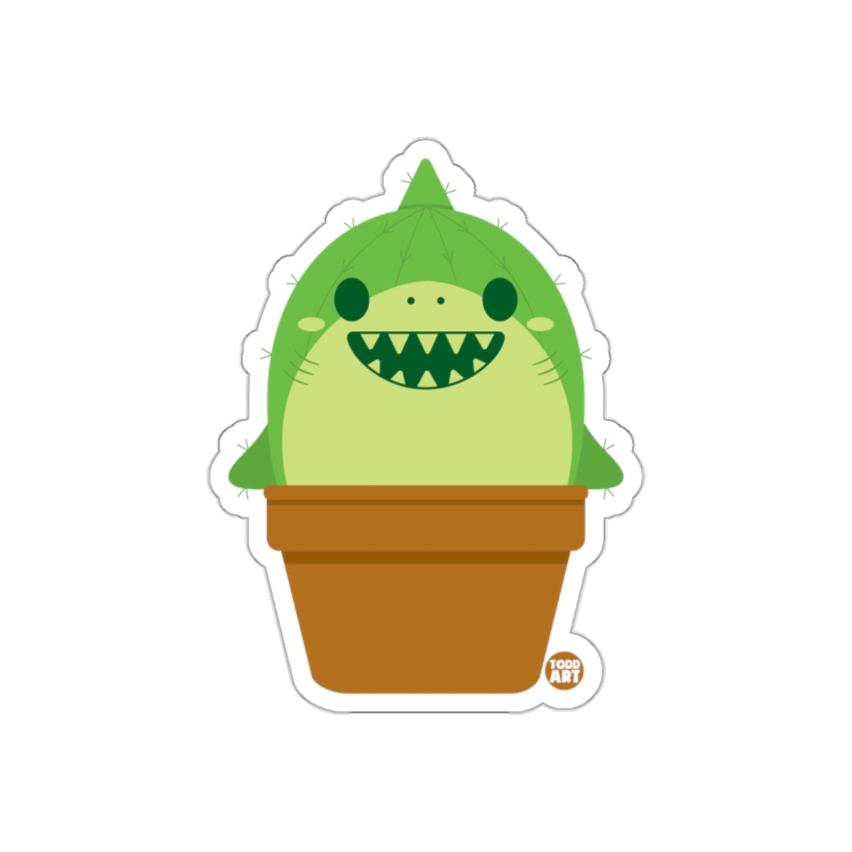 Cute Green Shark in a Plant Pot Sticker Design