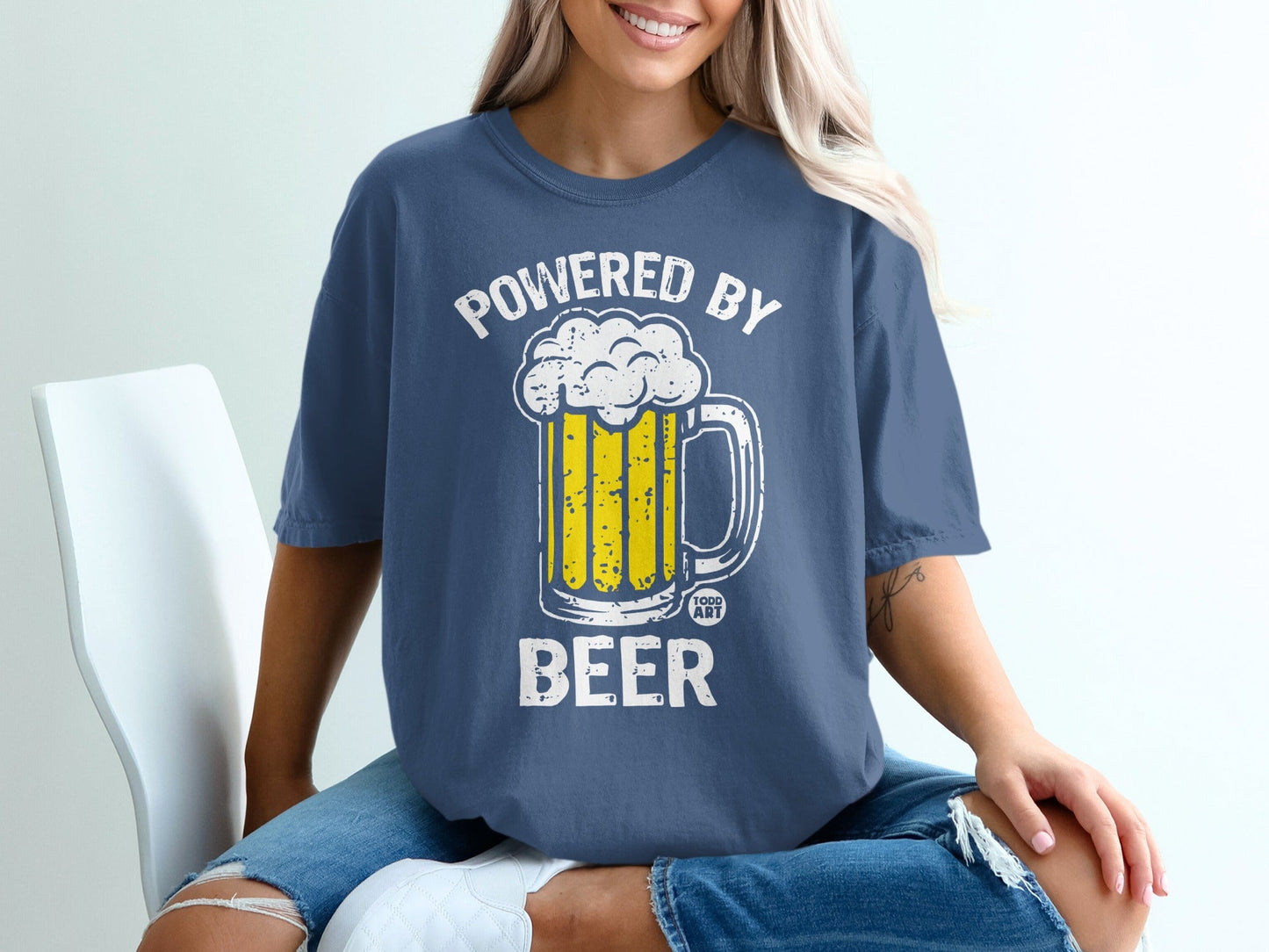 Powered By Beer Graphic Tee Shirt Fun T-Shirt