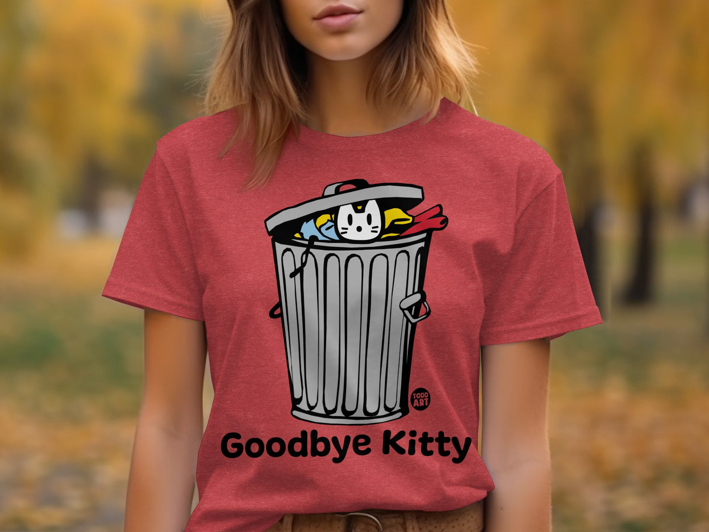 Goodbye Kitty Trash Can Graphic Tee Shirt