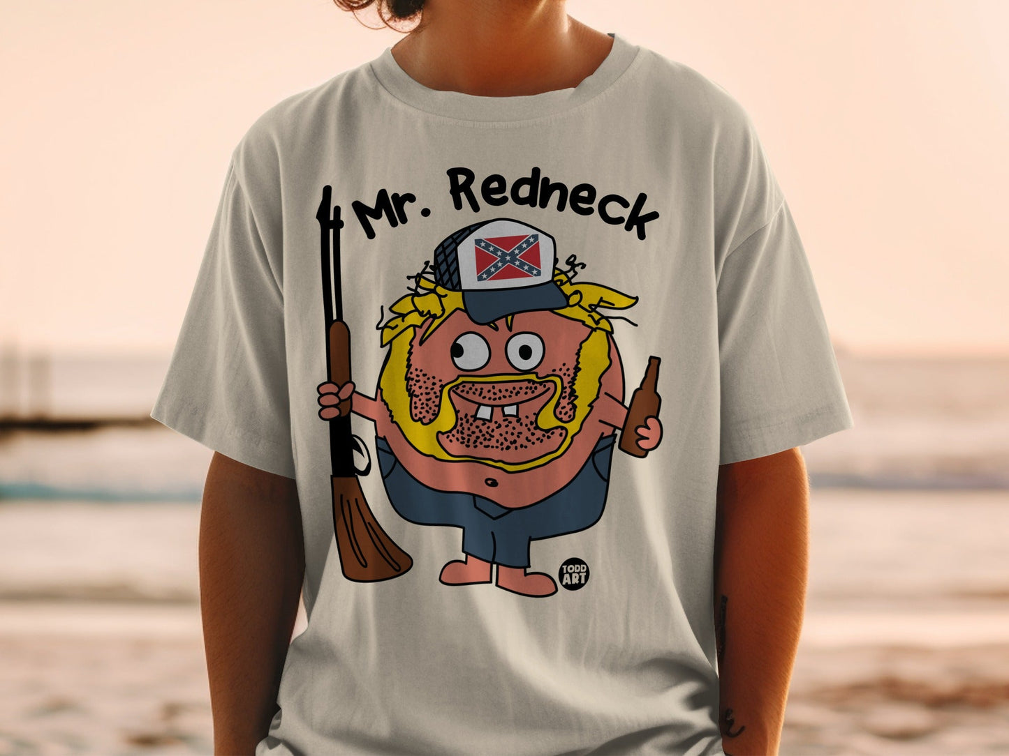 Mr. Redneck Character Holding Rifle Graphic T-shirt