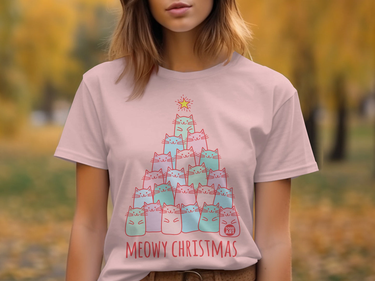 Meowy Christmas Festive Cat Design T-shirt