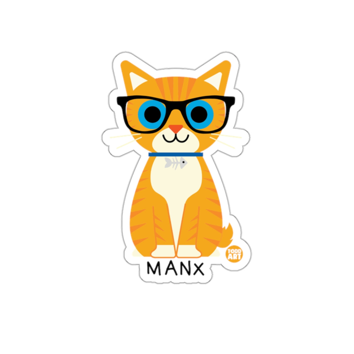 Cute Manx Cat with Glasses Illustration Sticker