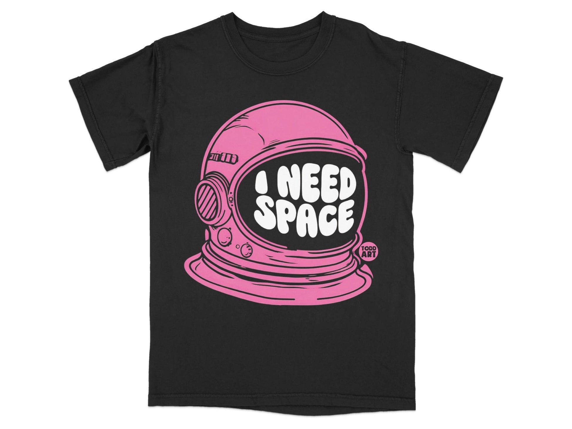 Black T-shirt with Pink 'I Need Space' Astronaut Design