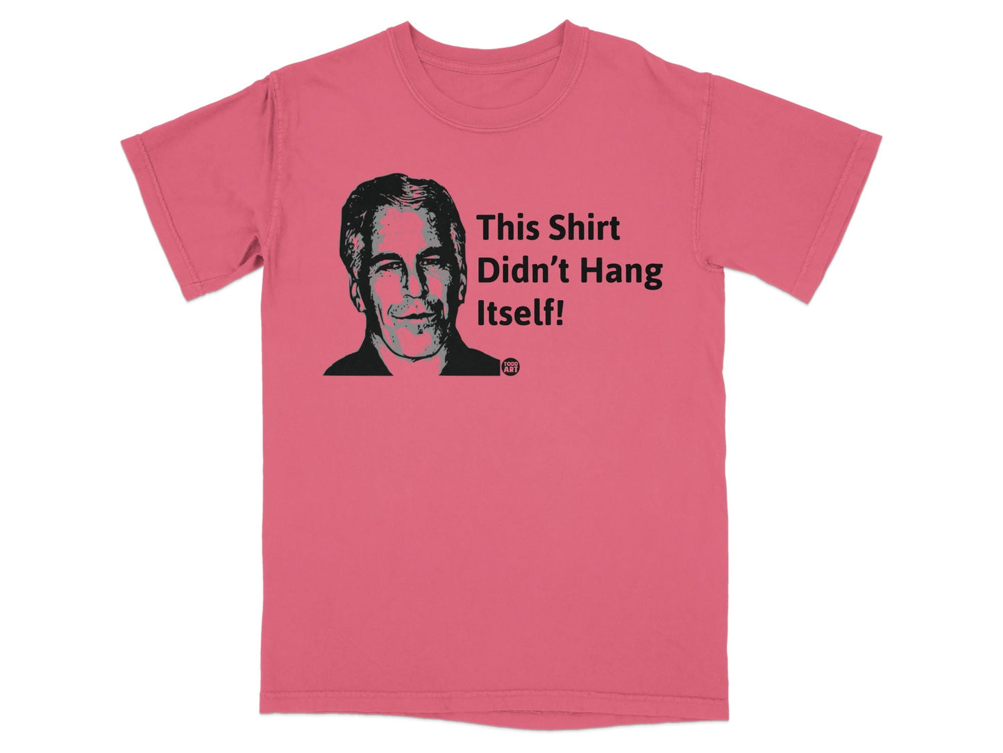 T-shirt with portrait and text "This Shirt Didn't Hang Itself!".