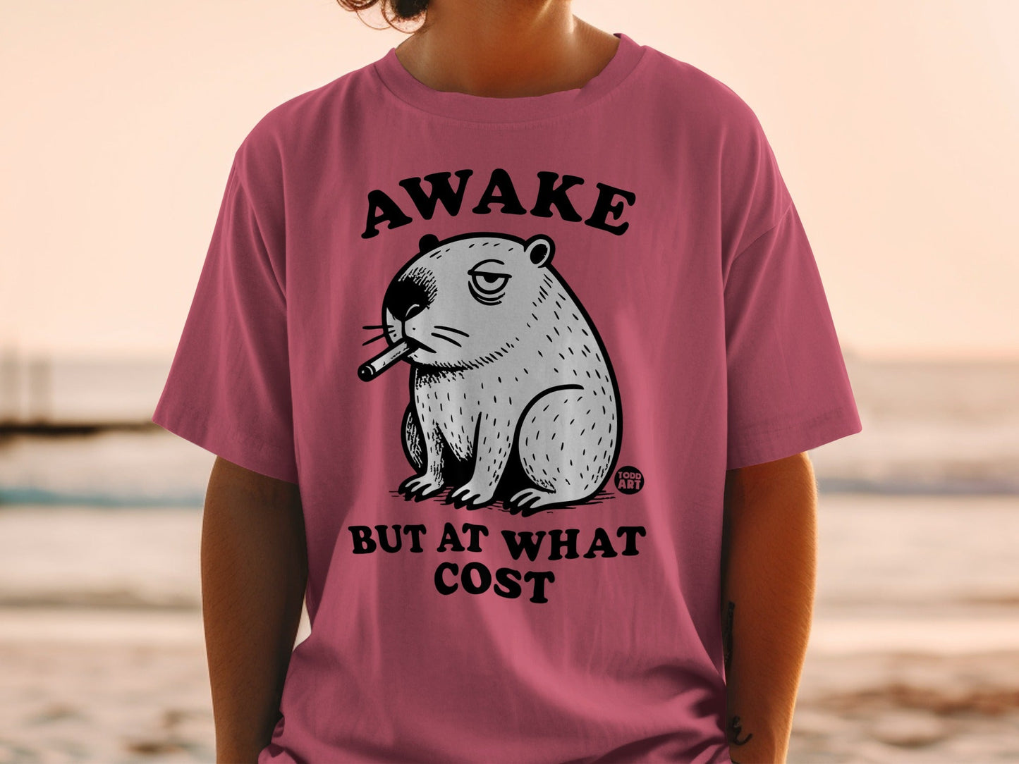 Awake But At What Cost Funny Graphic T-shirt