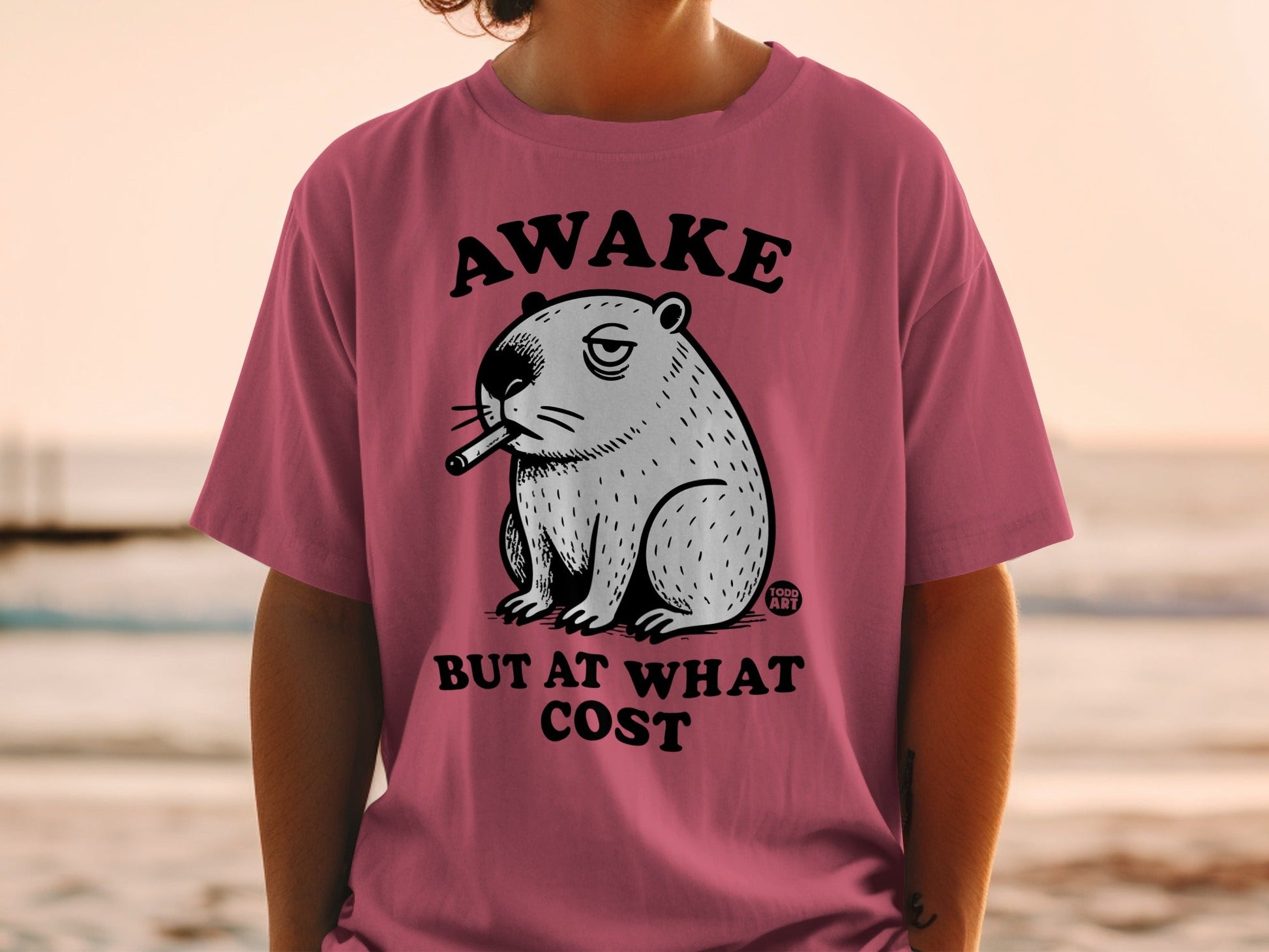 Awake But At What Cost Funny Graphic T-shirt
