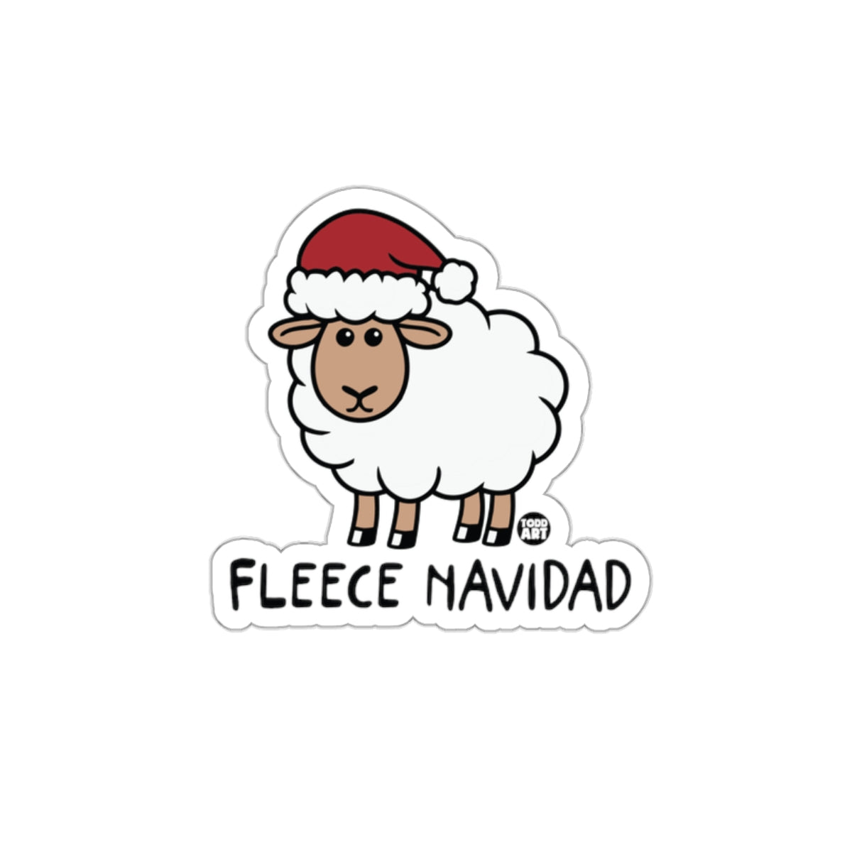 Fleece Navidad Sheep with Santa Hat Sticker Decal