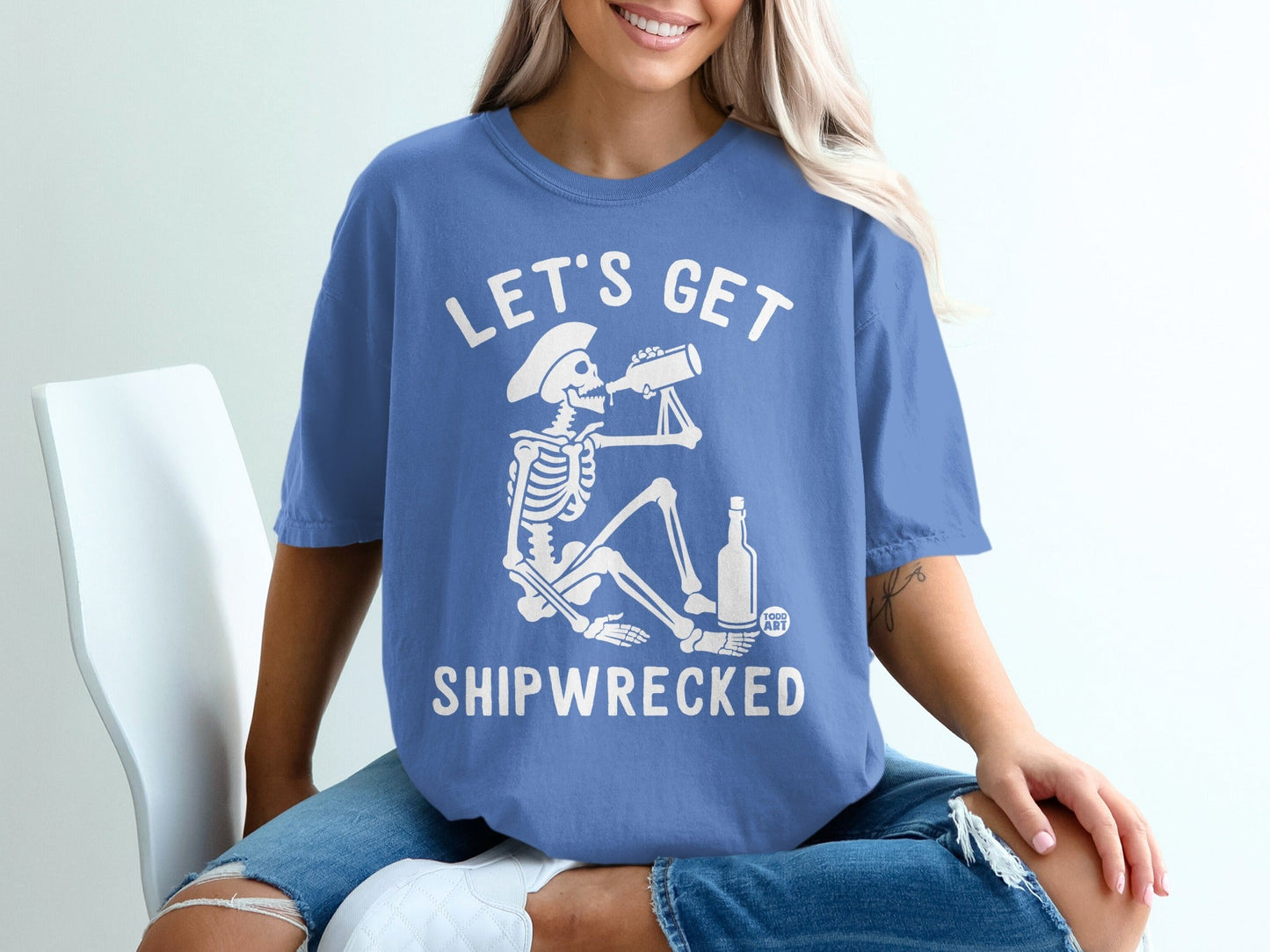 Let's Get Shipwrecked Skeleton Drinking Shirt