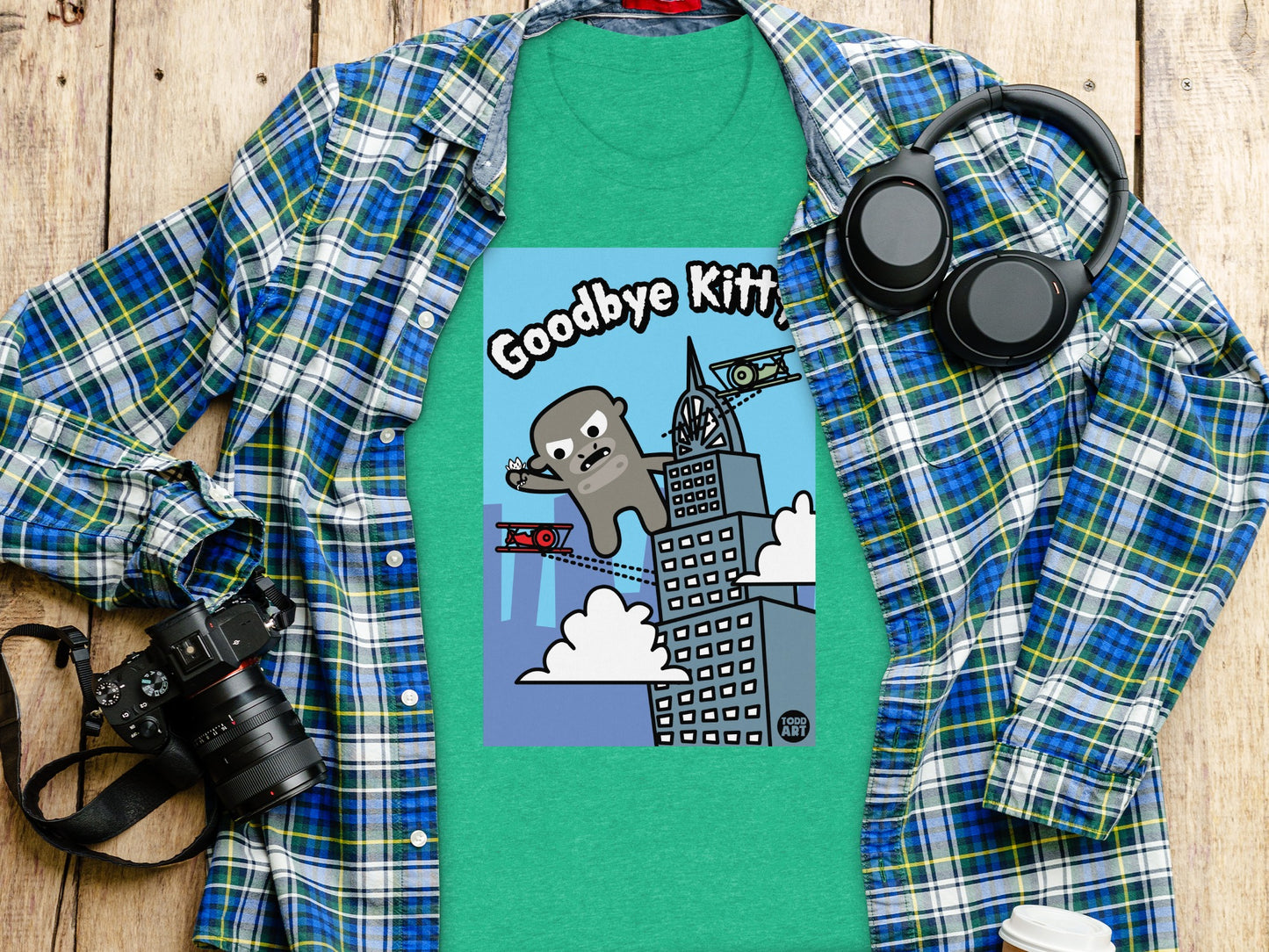 Cute Bear and Building Graphic Goodbye Kitty Shirt