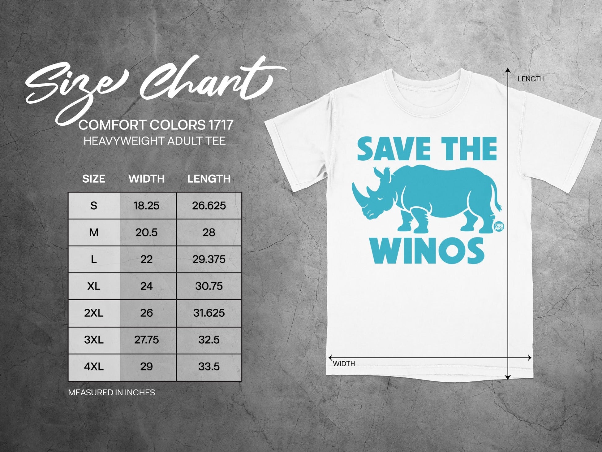 Save the Winos Rhino Print Heavyweight Adult Tee