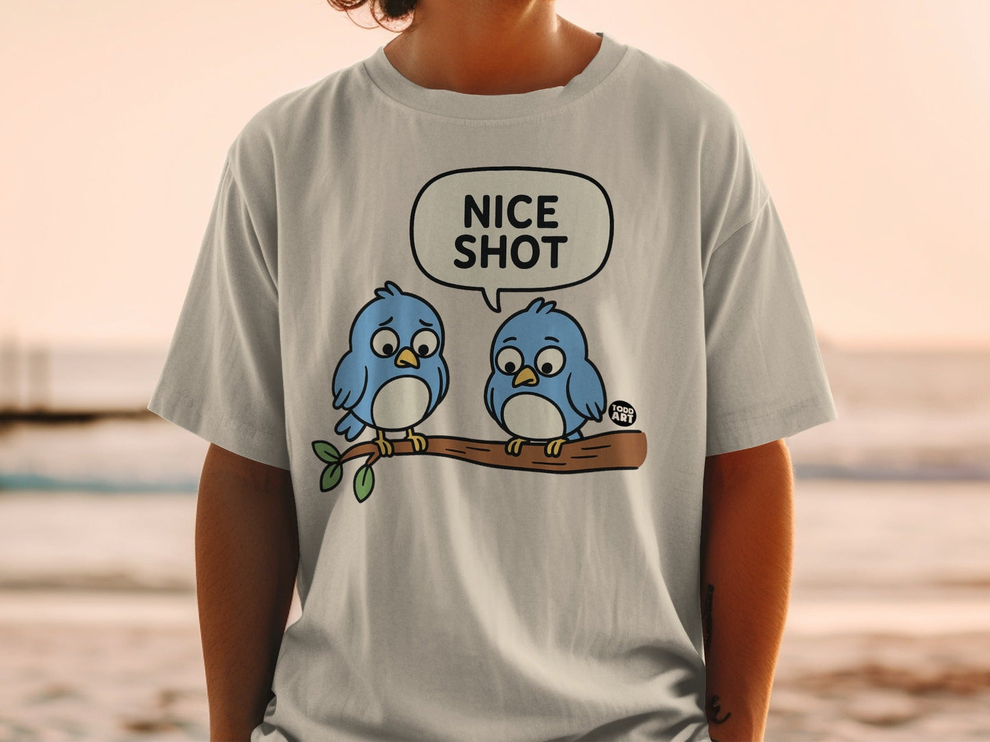 Cute Blue Birds with Nice Shot Text Graphic Shirt