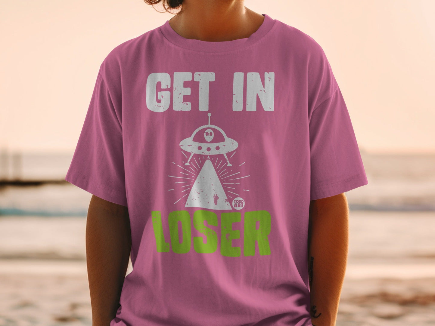 Alien Themed Get in Loser T-Shirt with UFO Graphic