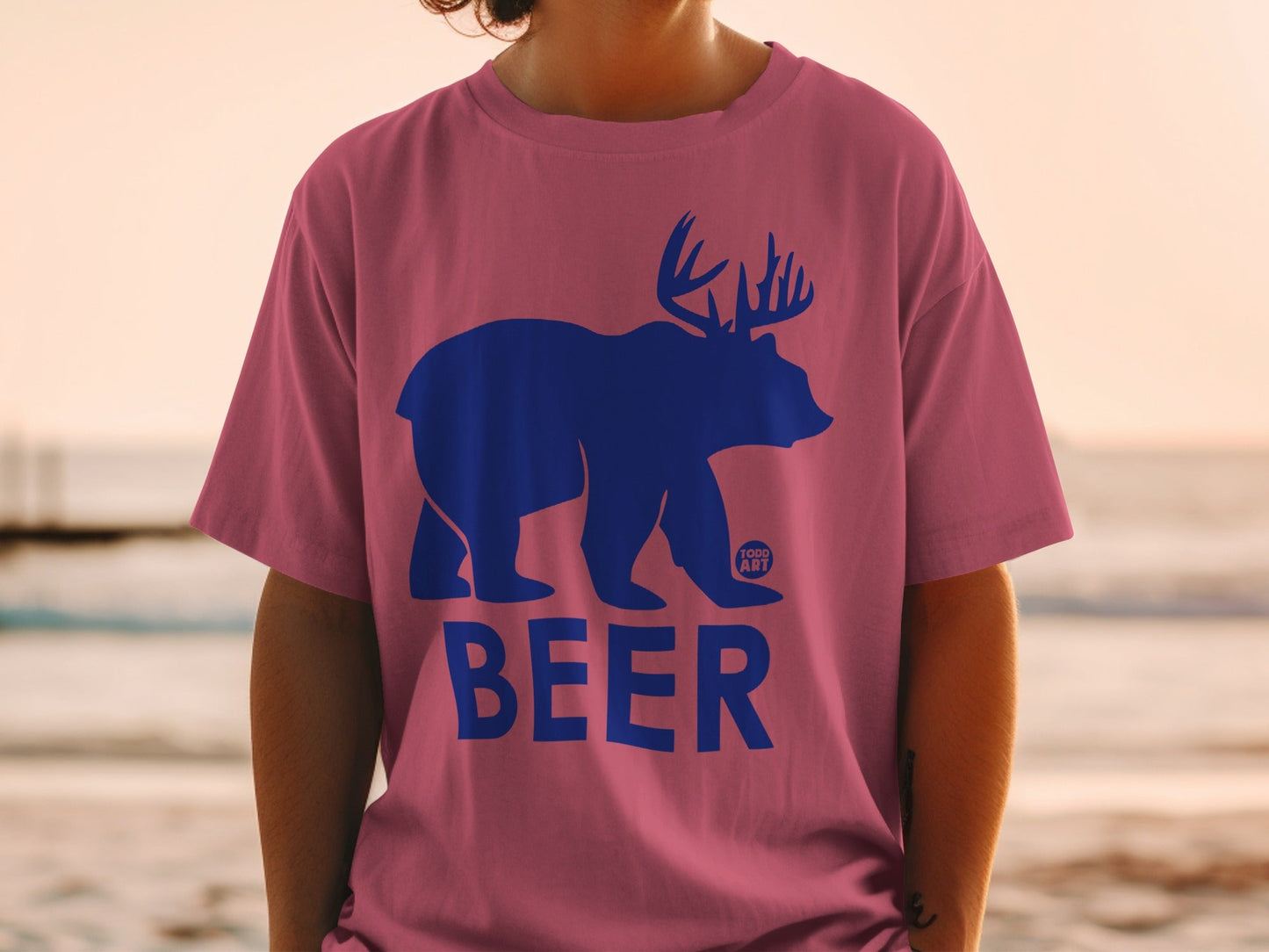 Funny Blue Beer Bear Graphic Tee Unique Design Shirt