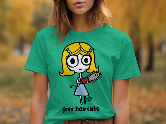 Free Haircuts Graphic Cartoon Character T-Shirt