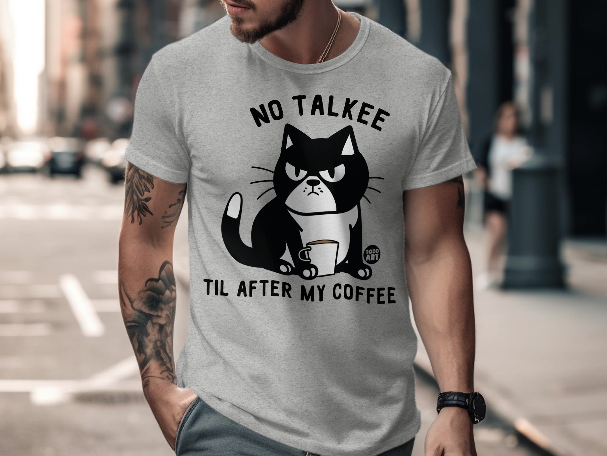 No Talkee Til After My Coffee Cat Graphic T-shirt