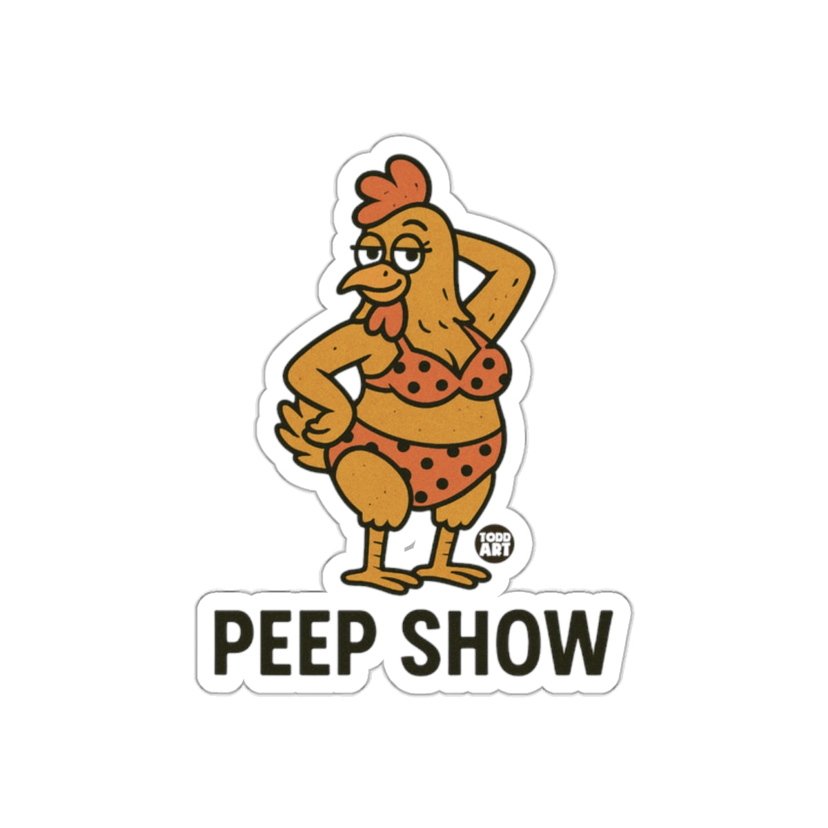 Funny Chicken in Polka Dot Bikini Peep Show Sticker