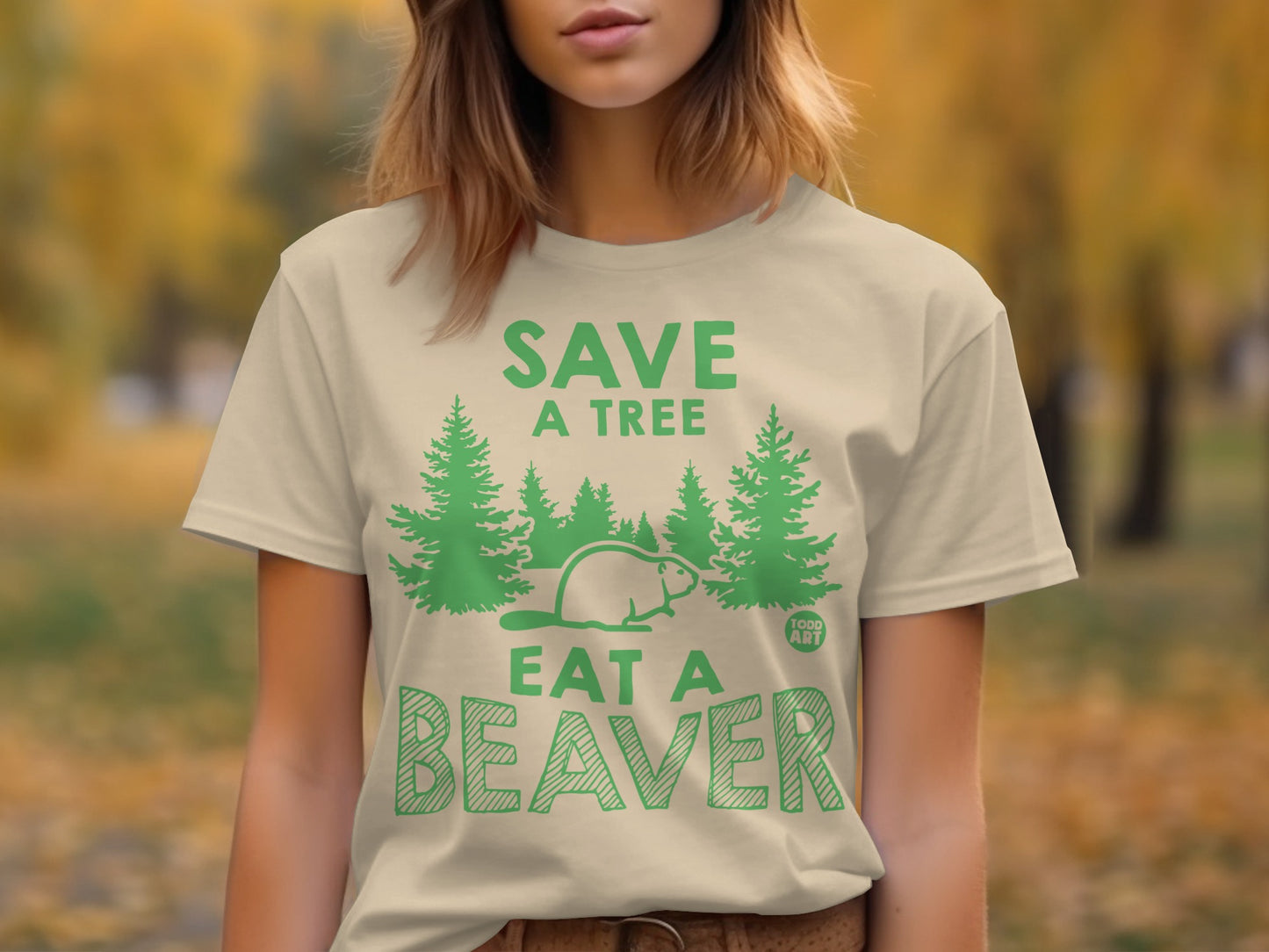 Save A Tree Eat A Beaver Graphic T-shirt for Eco Lovers