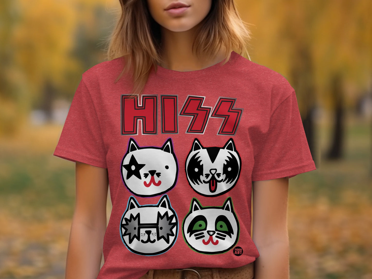Hiss Cat Faces Graphic Red T-Shirt Product