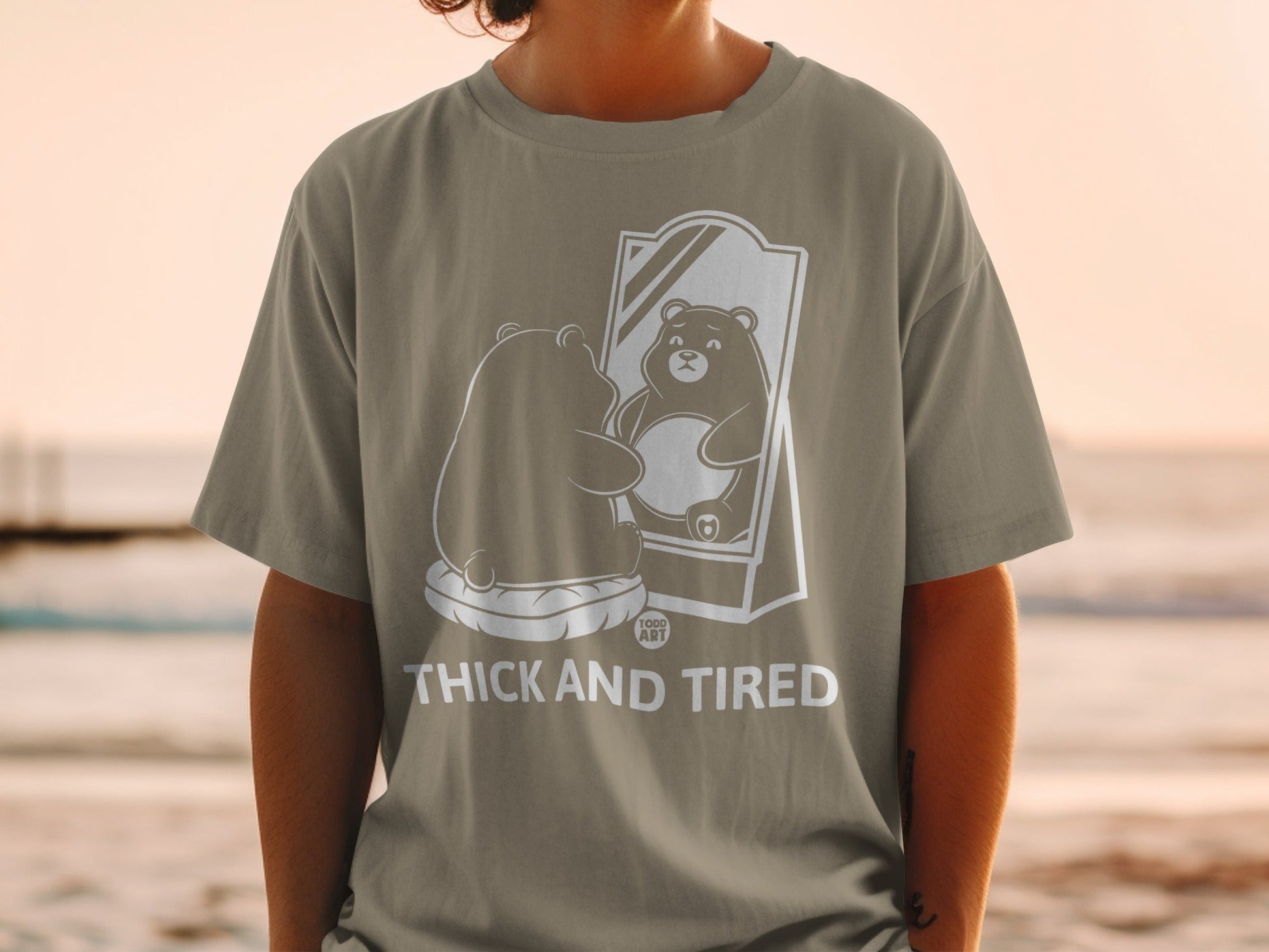 Thick and Tired Bear Reflection Graphic T-Shirt