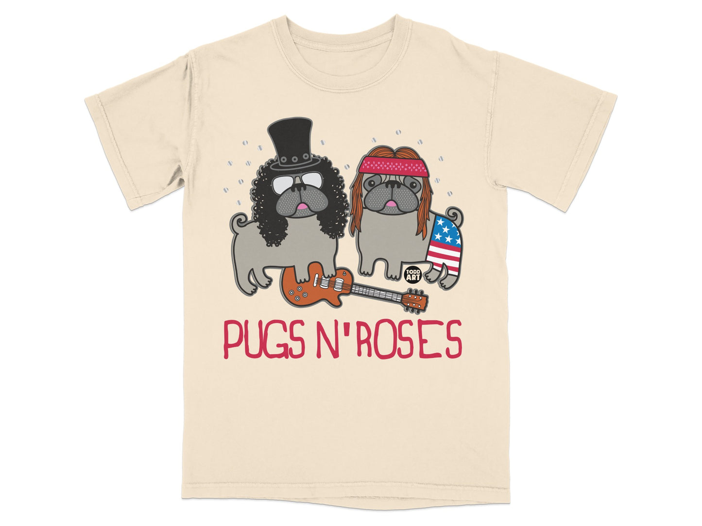 Pugs N' Roses Band Print Funny Graphic T-shirt