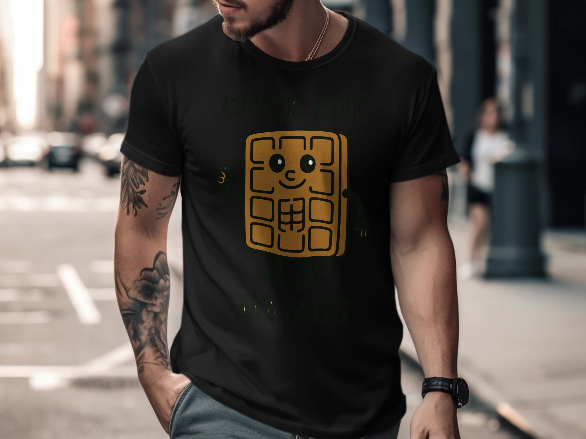 Funny Check Out My Abs Waffle Graphic Shirt