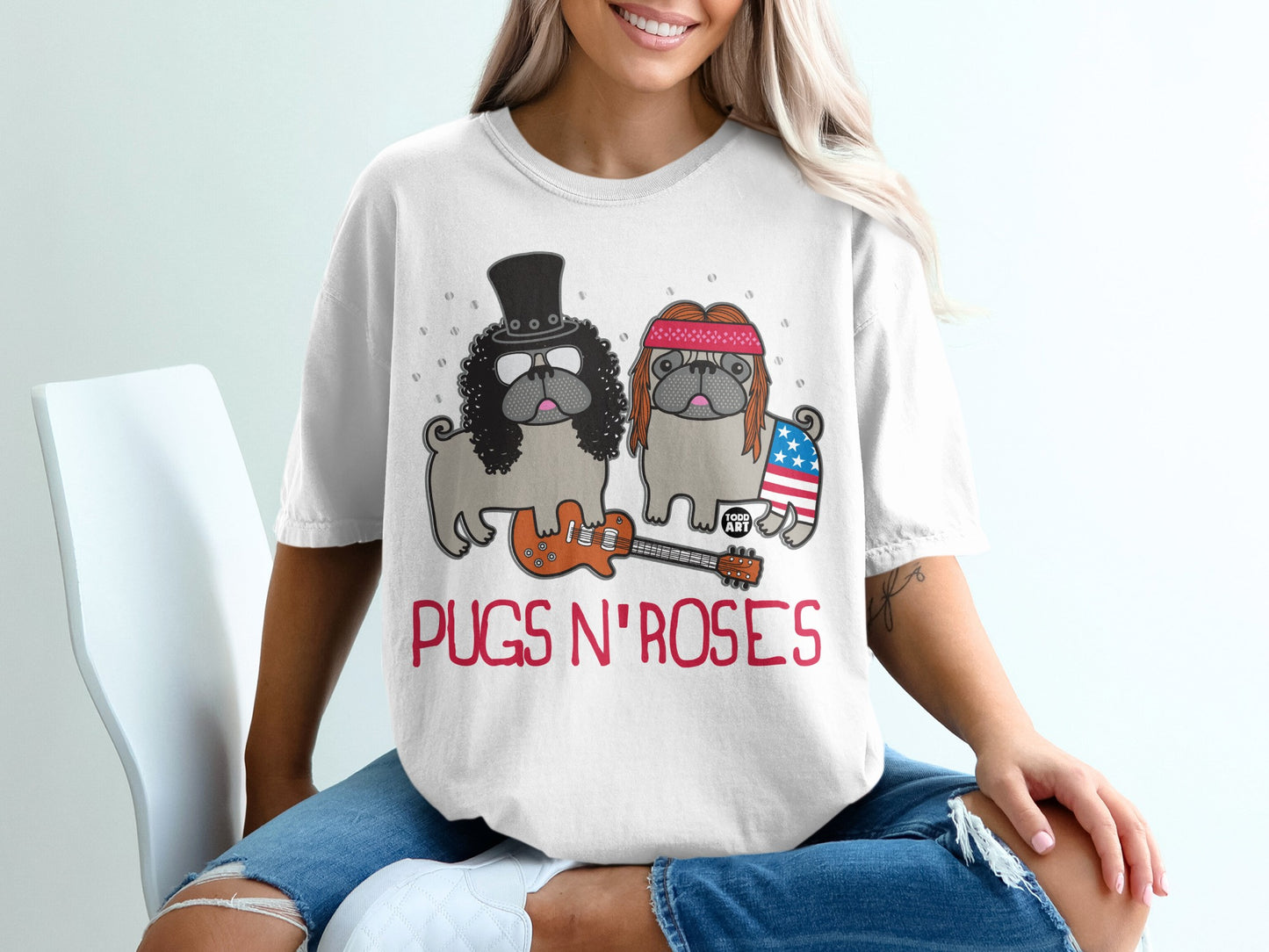 Pugs N' Roses Funny Graphic Dog Lover T-Shirt