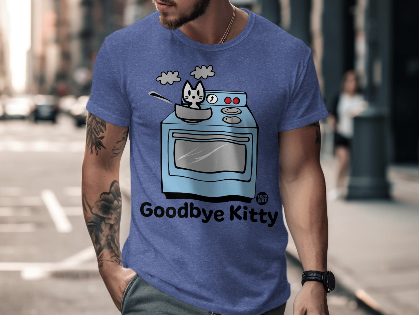 Goodbye Kitty Funny Cat Stove Graphic T-Shirt