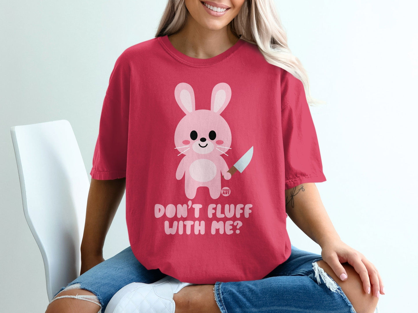 Don't Fluff With Me Cute Bunny Red T-shirt
