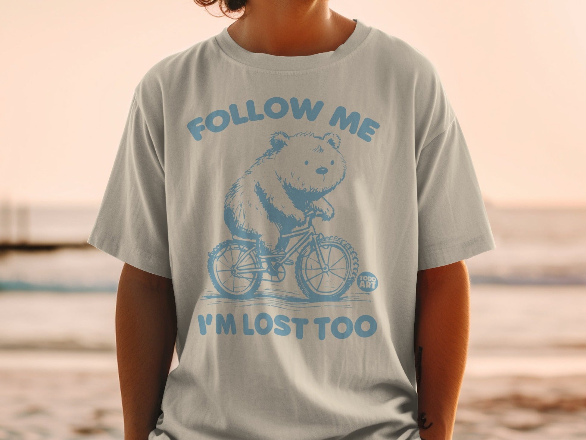Follow Me I'm Lost Too Bear on Bicycle T-Shirt