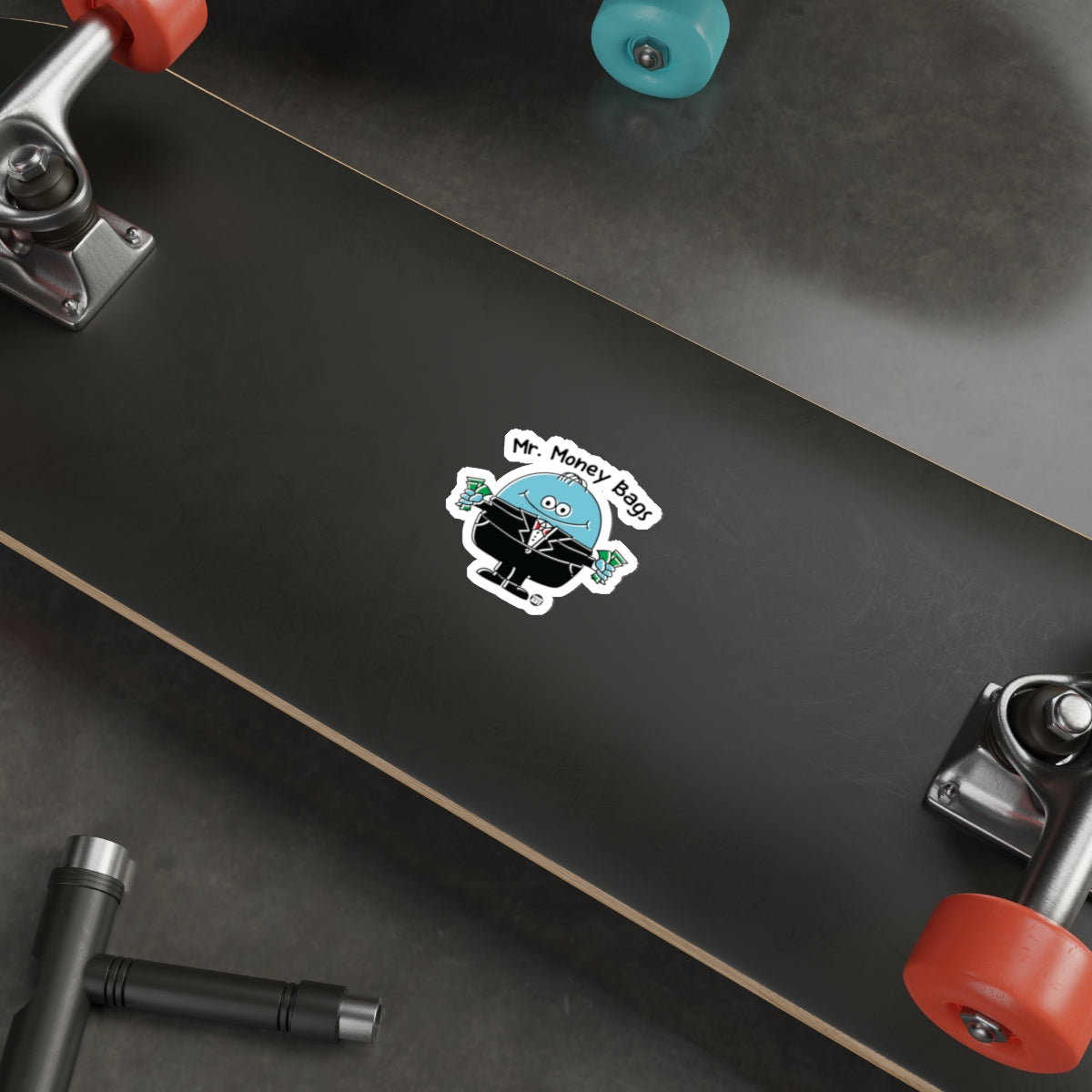 Mr. Money Bags Character Sticker for Skateboard Accessorizing