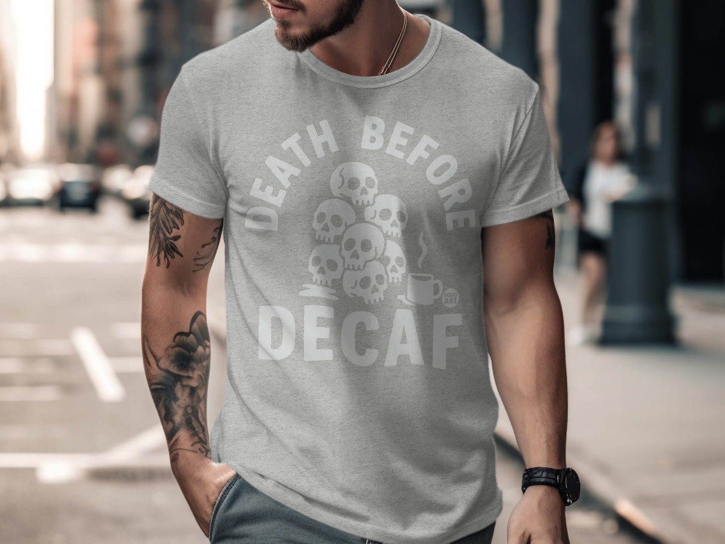 Death Before Decaf Graphic Tee Shirt for Coffee Lovers