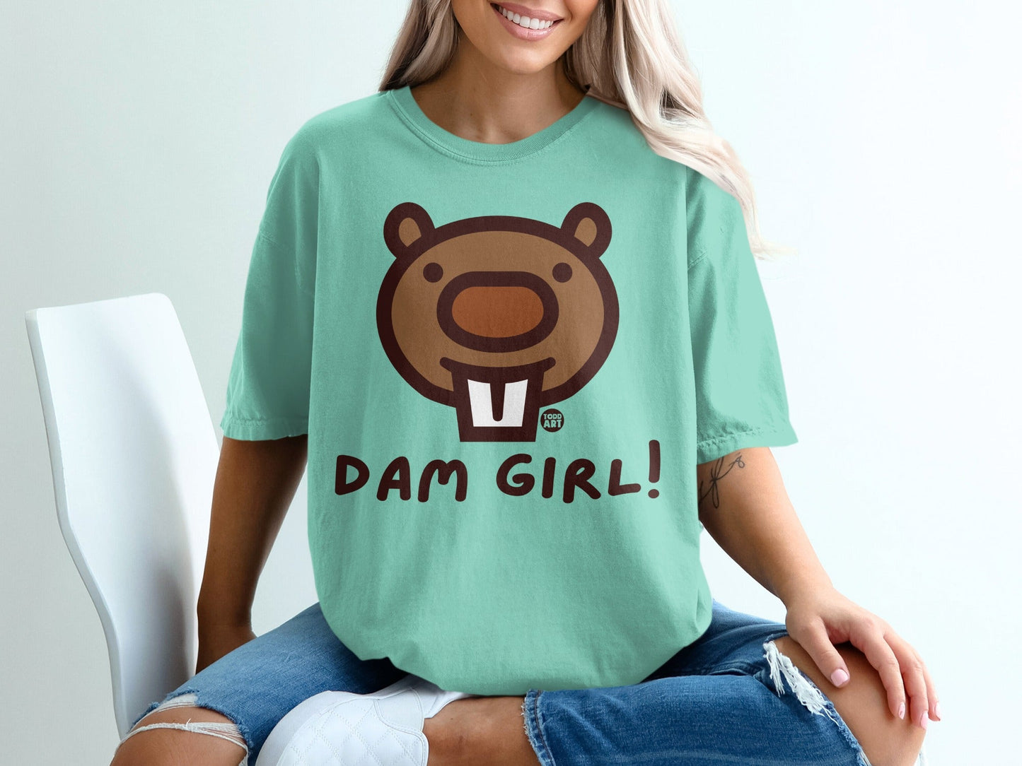 Dam Girl Beaver Graphic Tee Casual Fashion Shirt