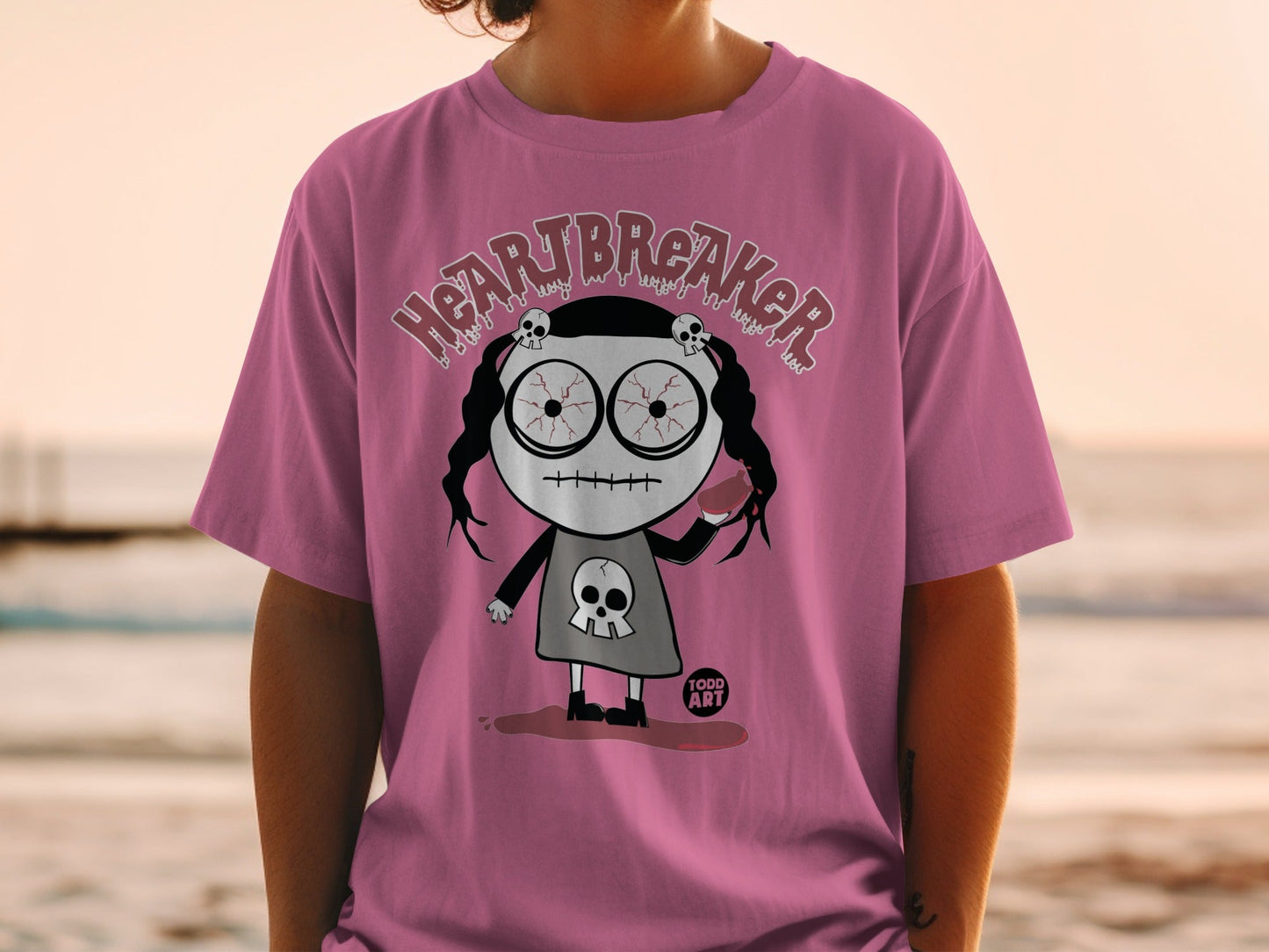 Pink Heartbreaker Cartoon Skull Print T-shirt