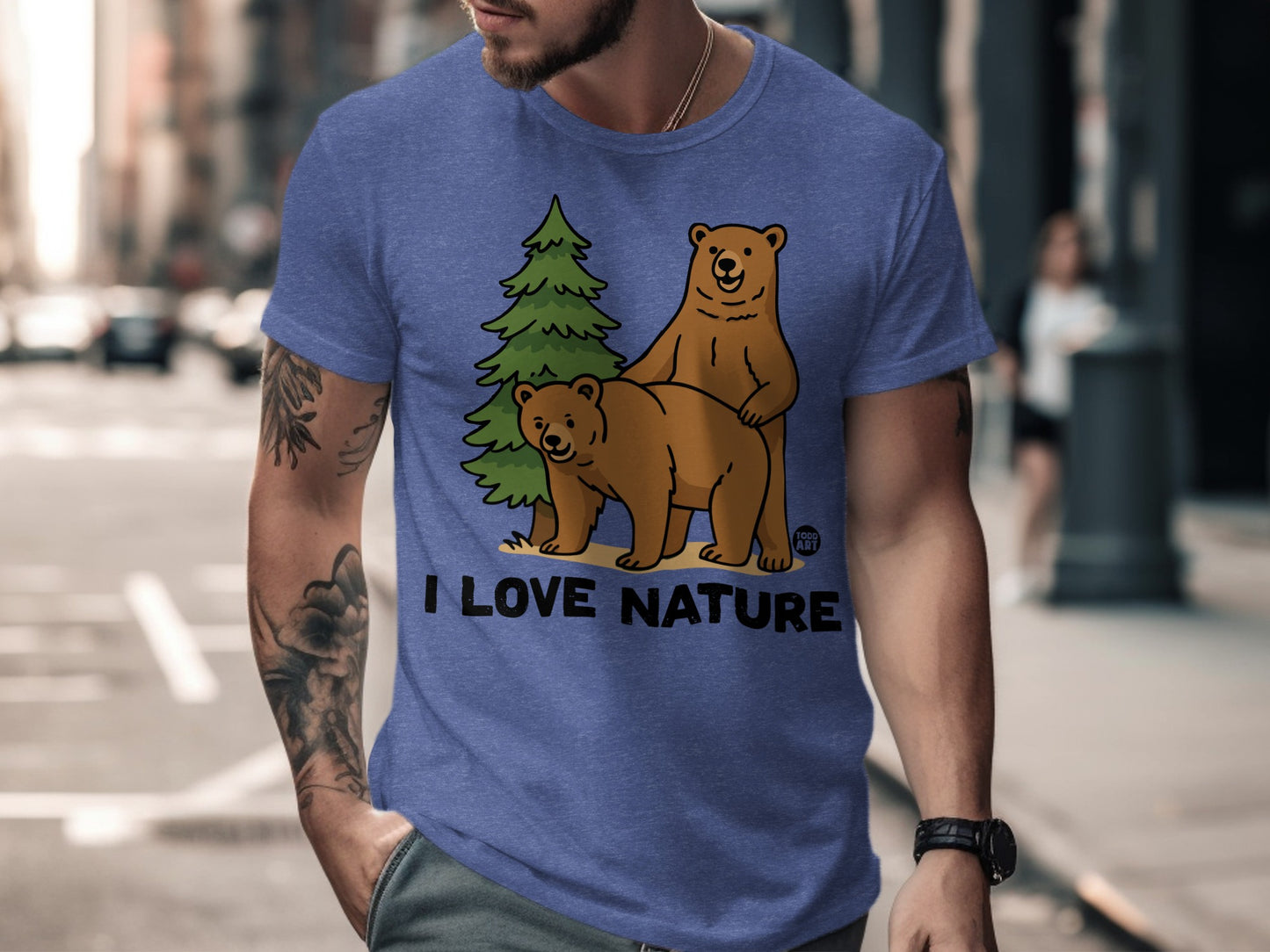 I Love Nature Cartoon Bears Graphic T-Shirt