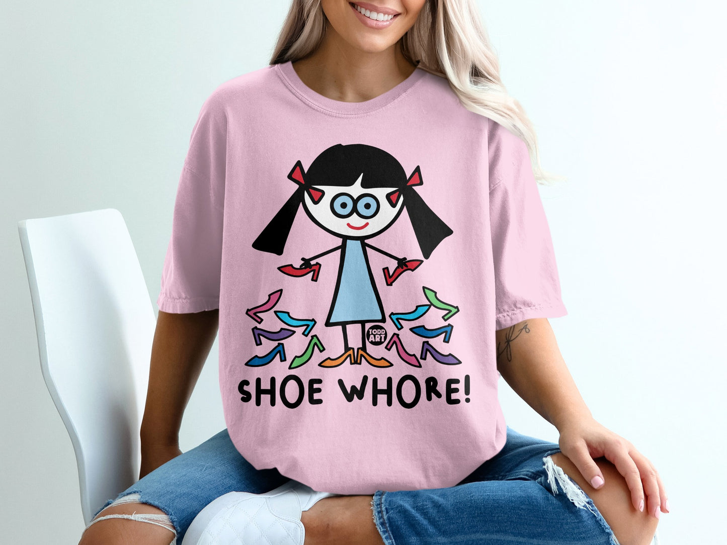 Fun Cartoon Graphic Tee with Shoe Illustration Design