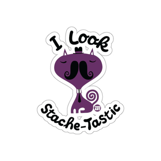 I Look Stache-Tastic Purple Cat Sticker