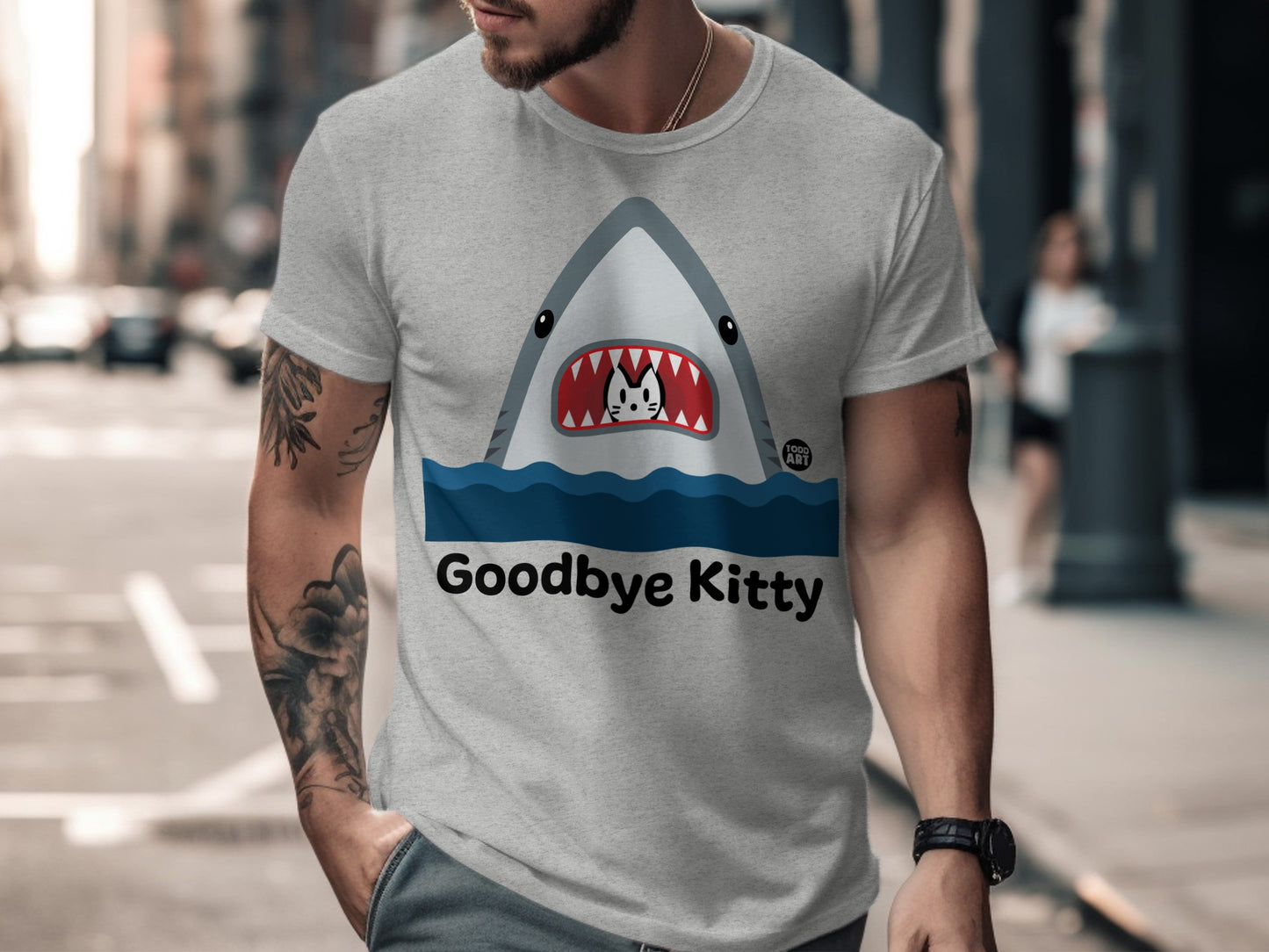 Goodbye Kitty Shark Design Graphic T-Shirt