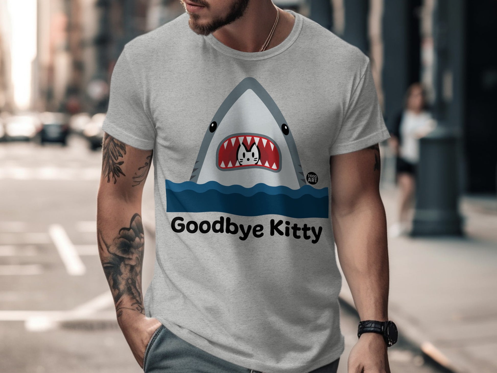 Goodbye Kitty Shark Design Graphic T-Shirt