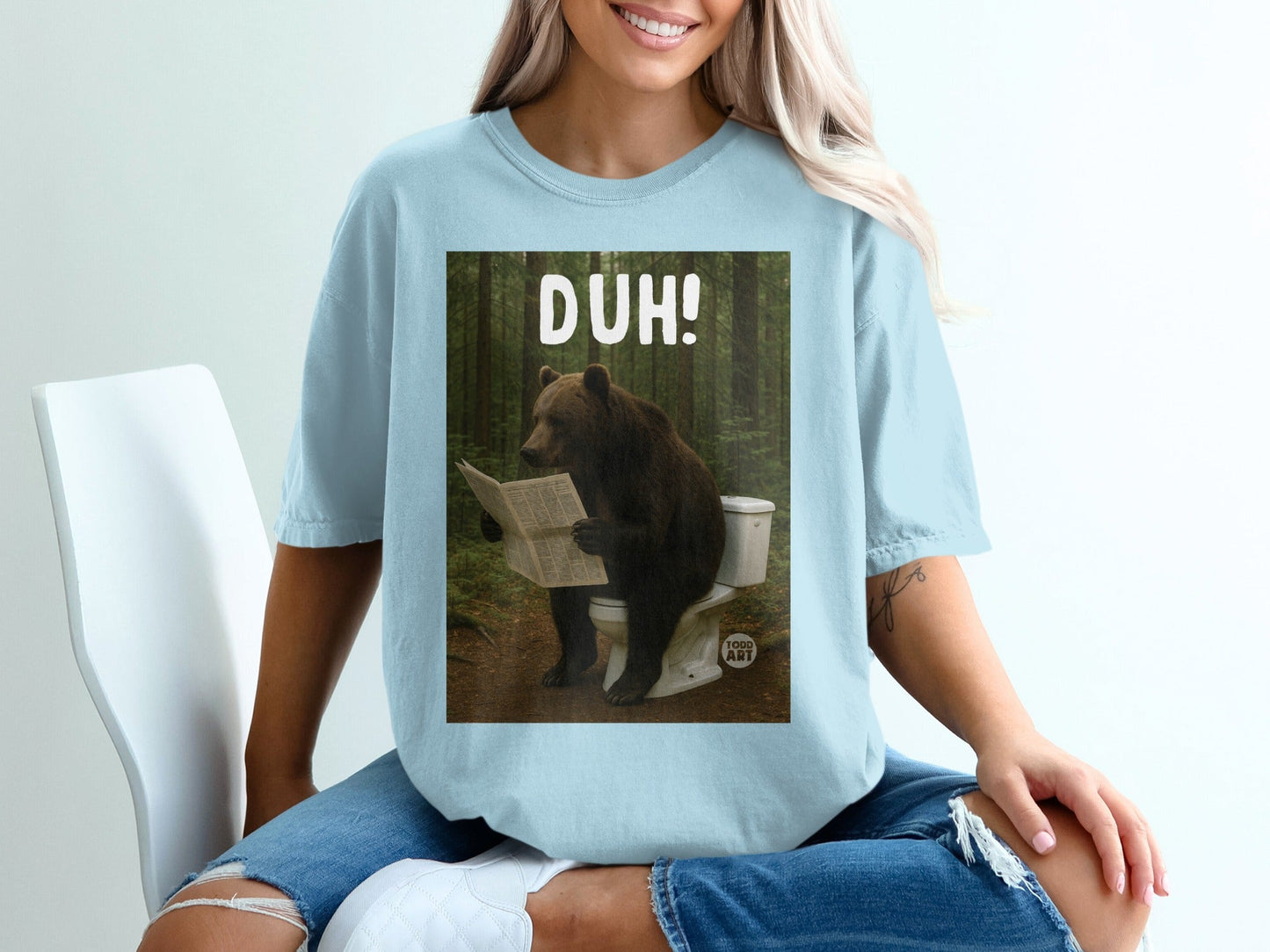 Bear Reading Newspaper on Toilet DUH! Shirt