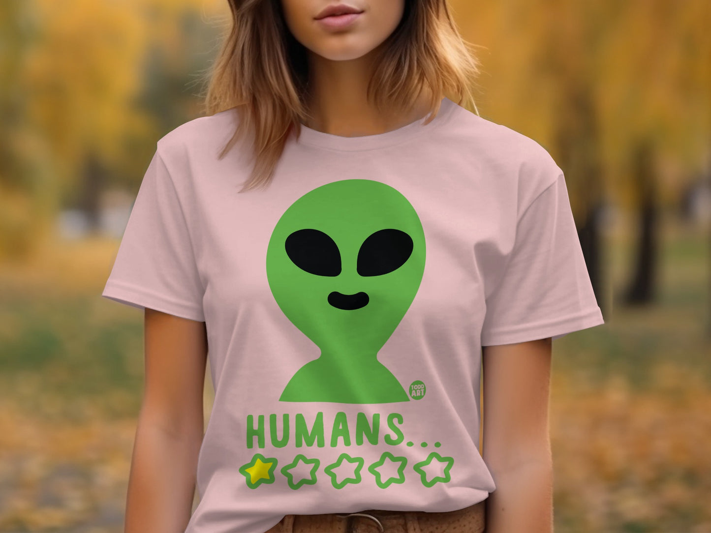 Funny Alien Themed Tee with Star Rating Design