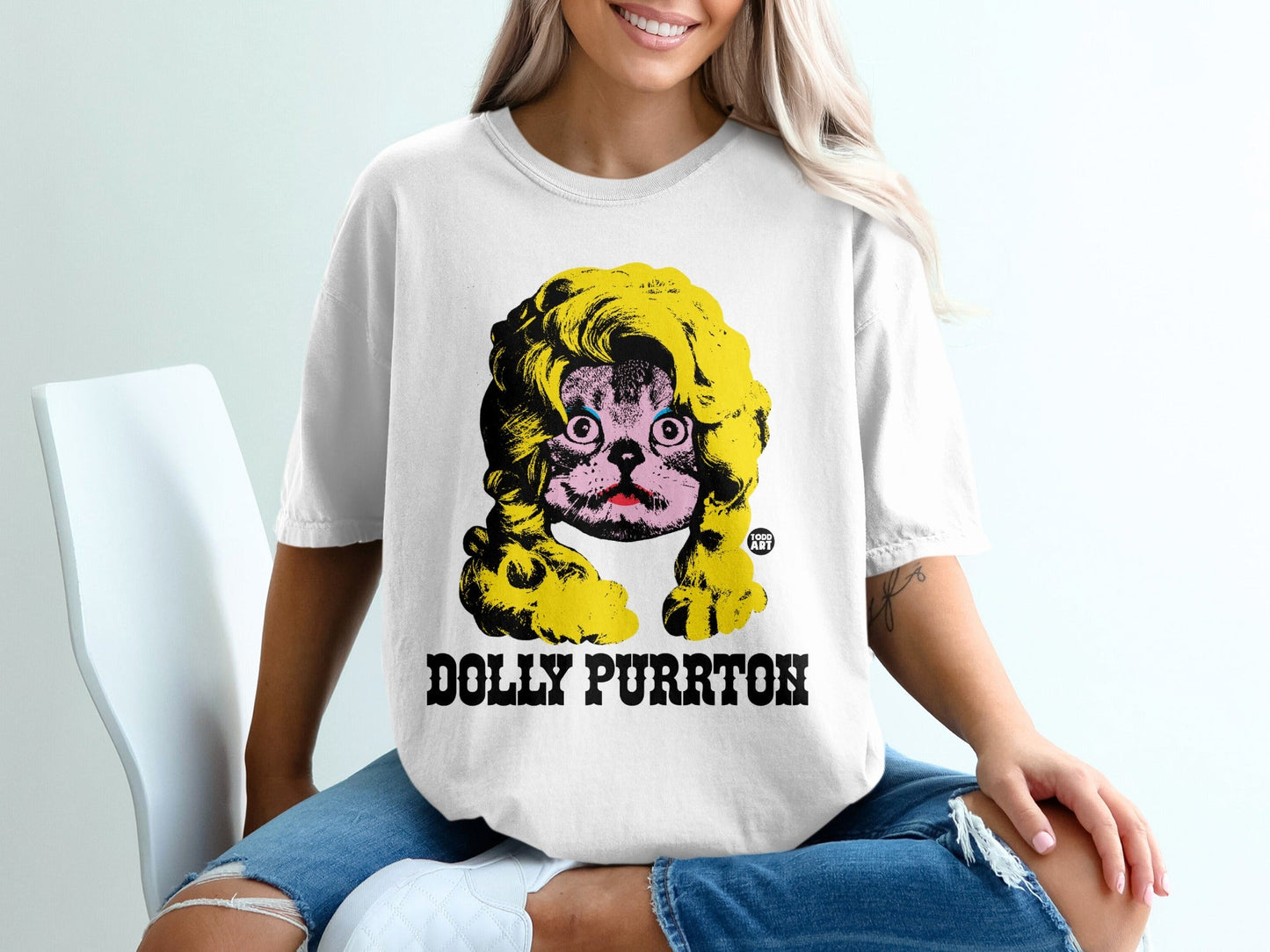 Dolly Purrton Graphic Tee Shirt featuring Cat Print